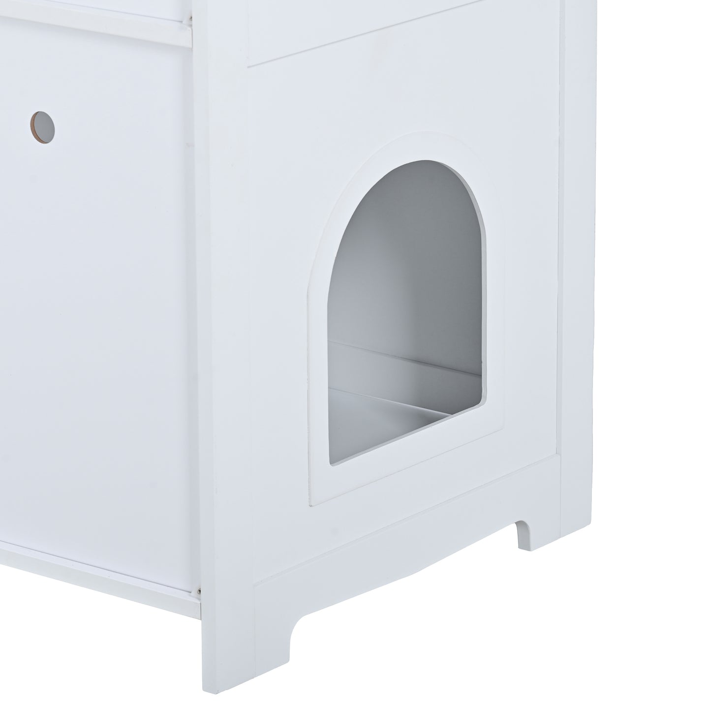 Litter Box Enclosure: Cat Furniture with Hidden Plug, 2 Doors, Indoor Washroom Storage Bench Side Table, Large Wooden House, White