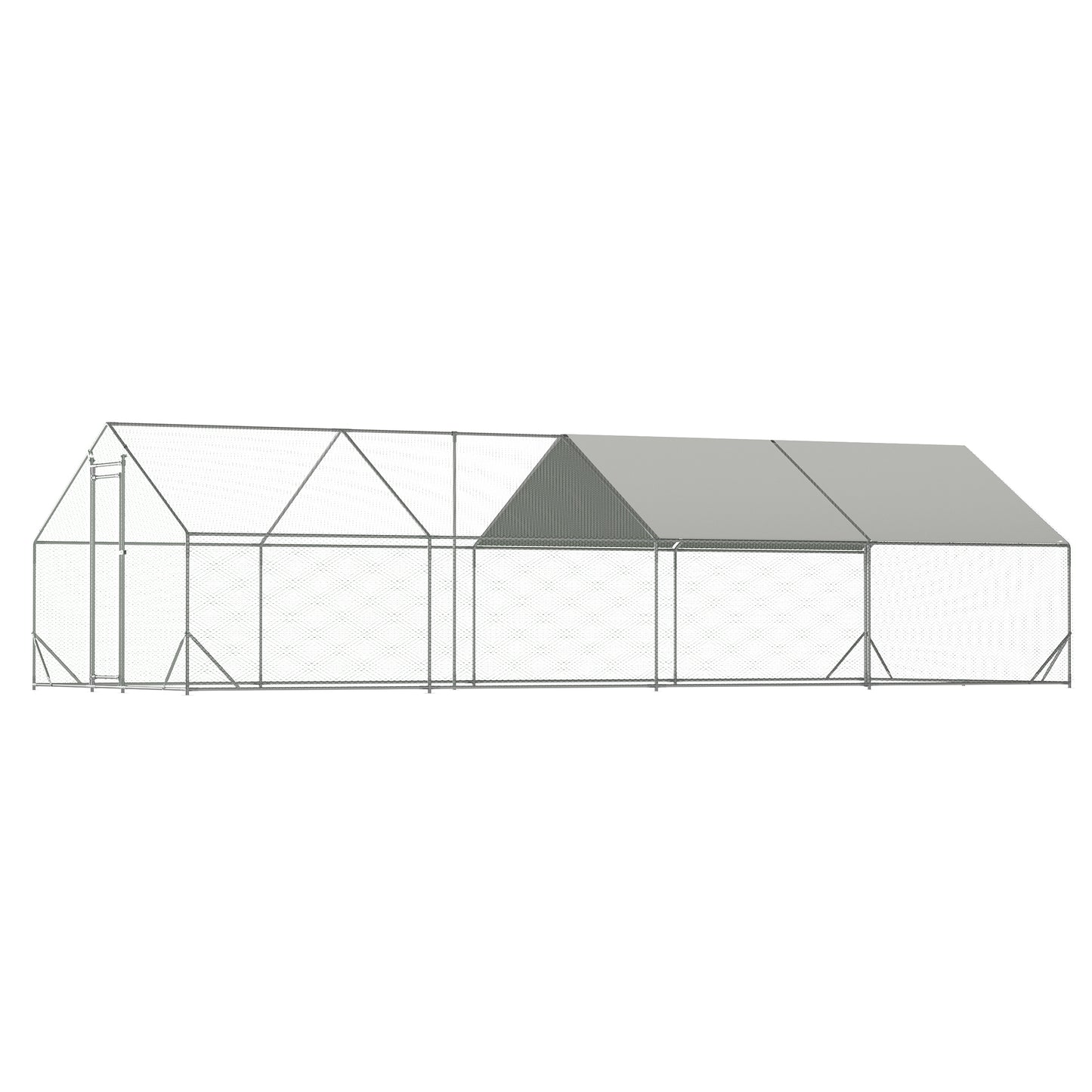 Large Metal Chicken Coop: Walk-in Chicken Run, Galvanized Wire Poultry Hen Pen Cage with Waterproof Cover for Outdoor Use (10' x 26' x 6.56')