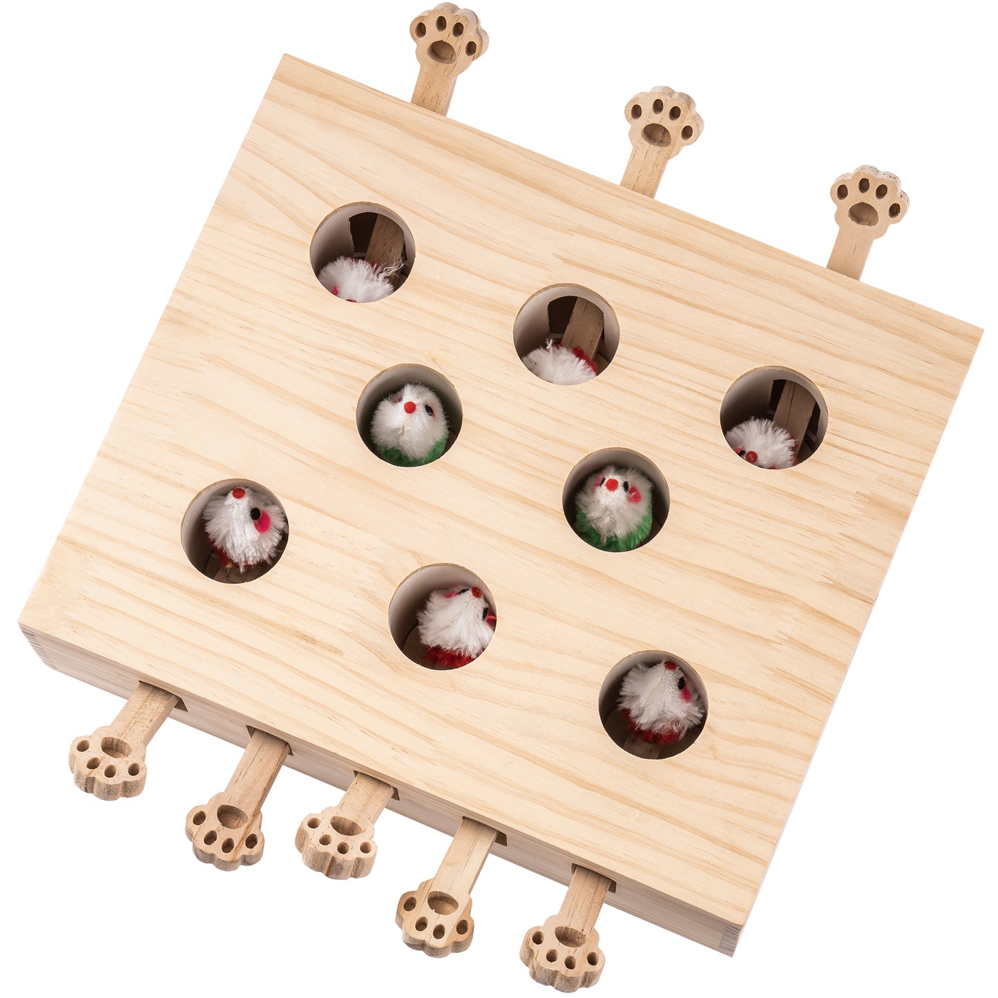 Interactive Whack-a-mole Solid Wood Cat Toy for Endless Fun, Stimulating Exercise, and Mental Stimulation - Suitable for Cats of All Sizes, Natural Wood Color