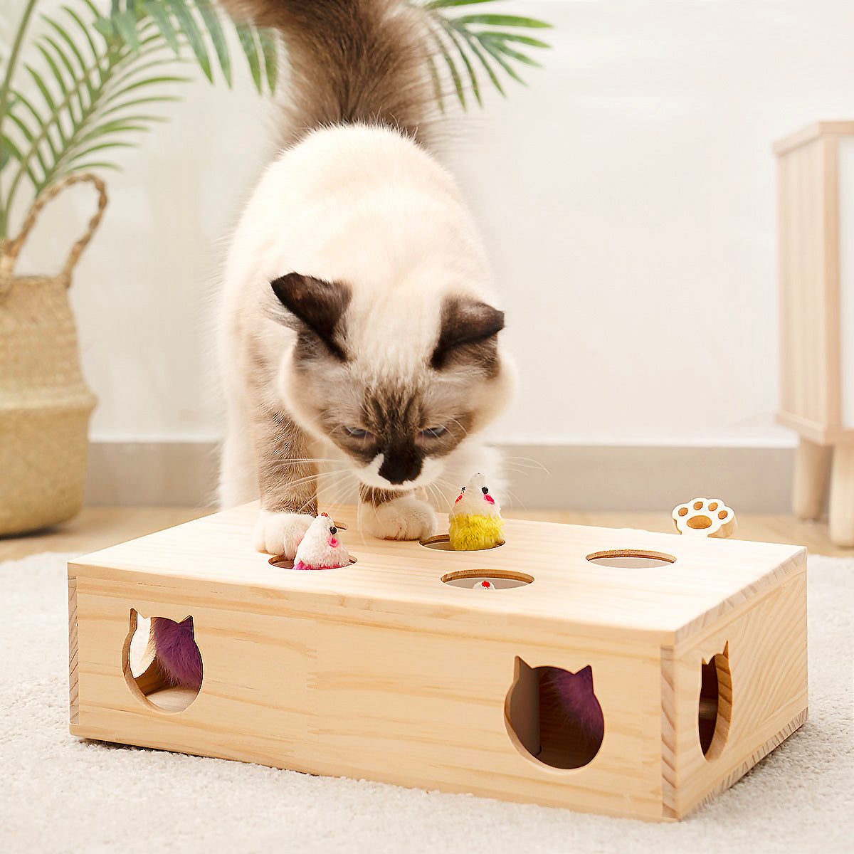 Interactive Solid Wood Cat Toys: Whack-a-mole Game for Indoor Cats & Kittens - Catch Mice, Enhance Playtime, Promote Exercise - Various Sizes & Colors Available