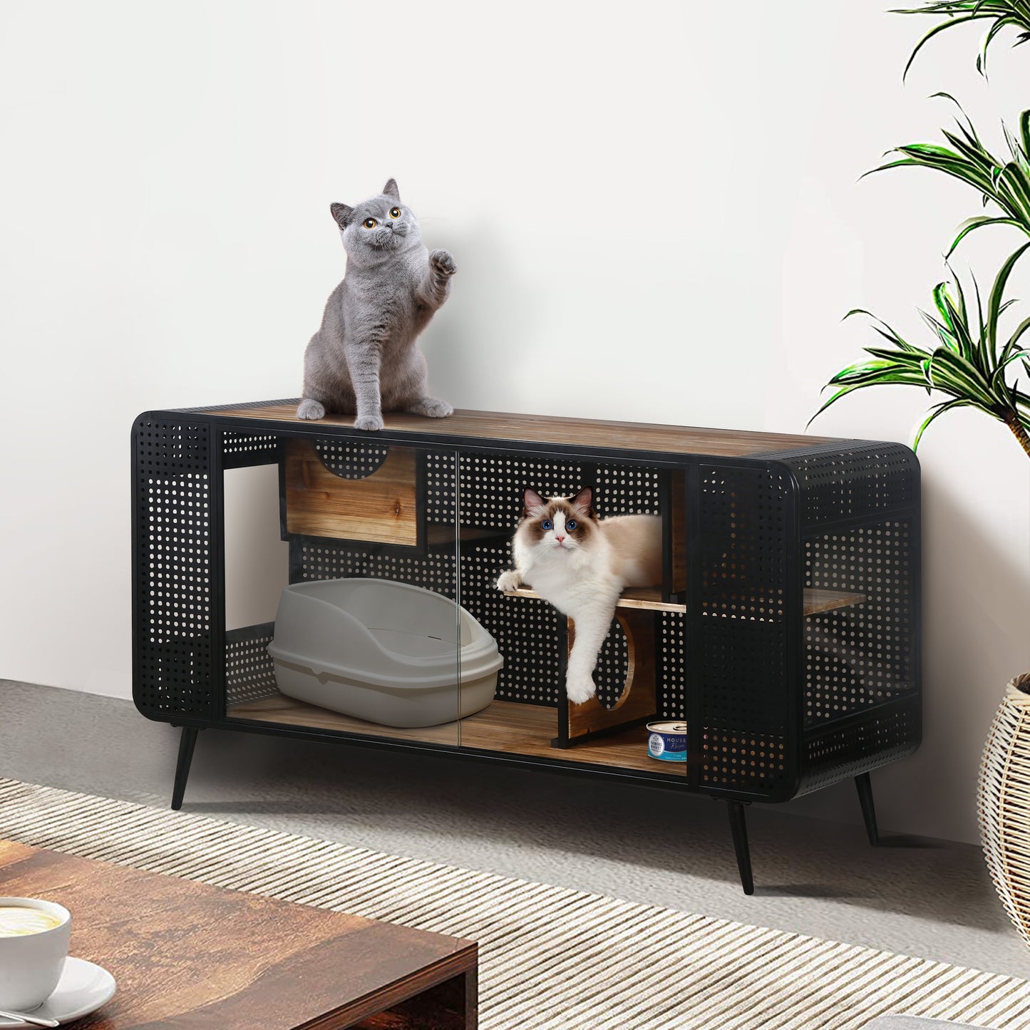 **"Spacious Cat House with Tempered Glass for Various Spaces - Ideal for Living Rooms, Hallways, and Studies - Available in Multiple Sizes and Colors"**