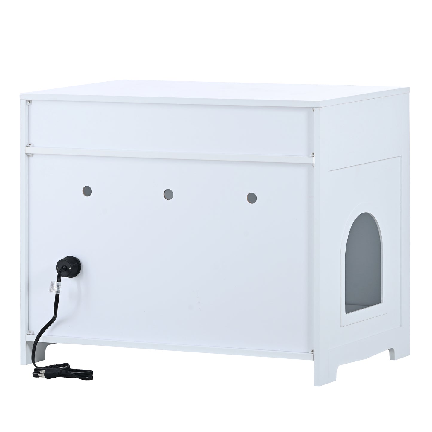 Litter Box Enclosure: Cat Furniture with Hidden Plug, 2 Doors, Indoor Washroom Storage Bench Side Table, Large Wooden House, White