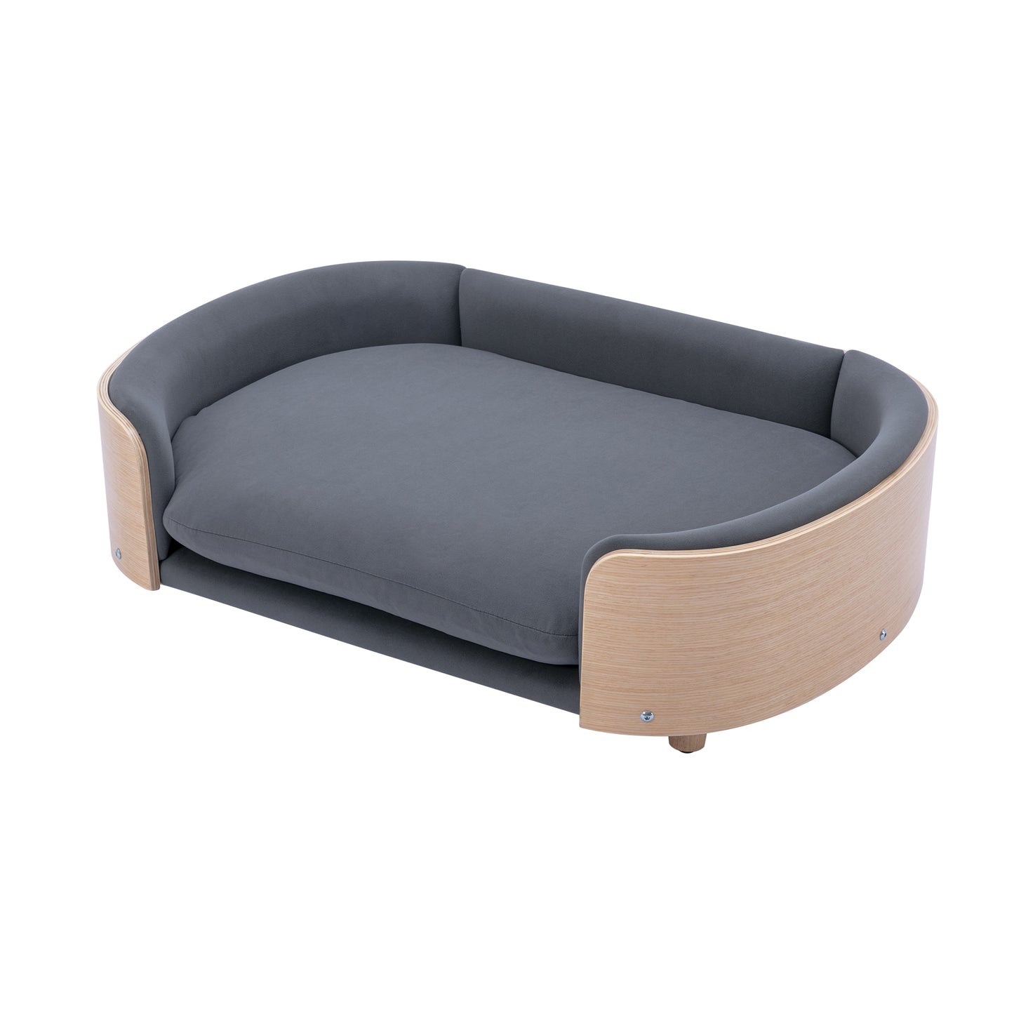 Scandinavian Style Elevated Dog Bed Pet Sofa with Solid Wood Legs, Bent Wood Back, and Velvet Cushion - Large Size