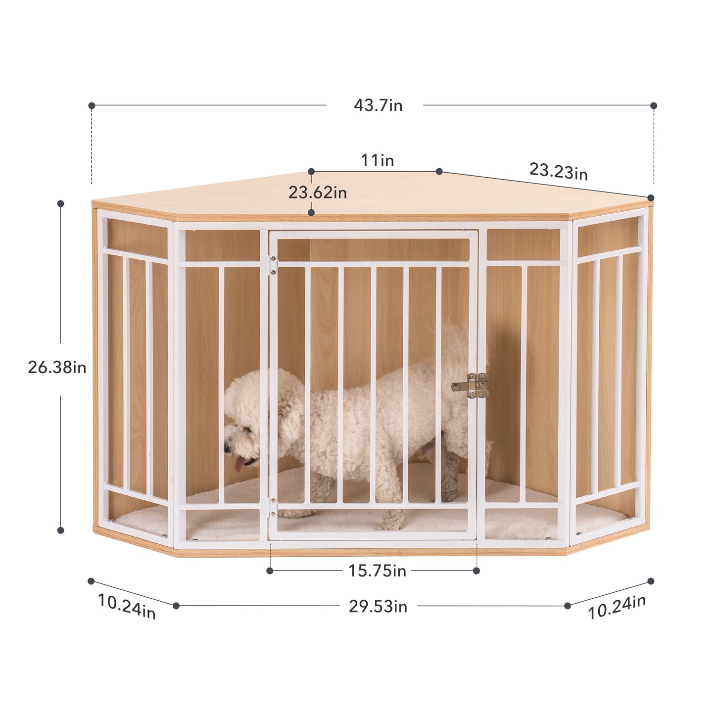 Corner Dog Crate with Cushion, Wood and Mesh Dog Kennel: Indoor Pet Crate for Comfortable and Secure Resting Space