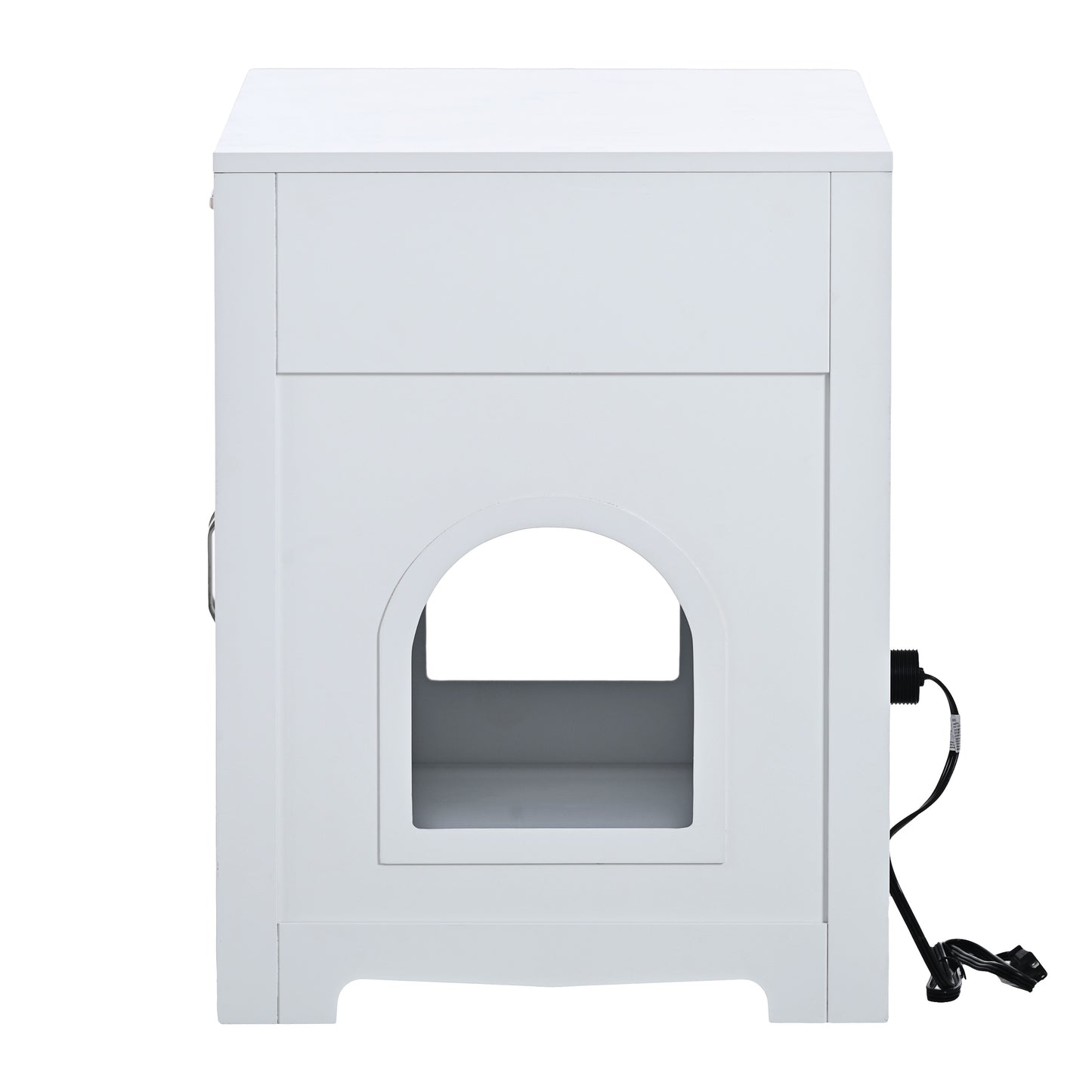 Litter Box Enclosure: Cat Furniture with Hidden Plug, 2 Doors, Indoor Washroom Storage Bench Side Table, Large Wooden House, White