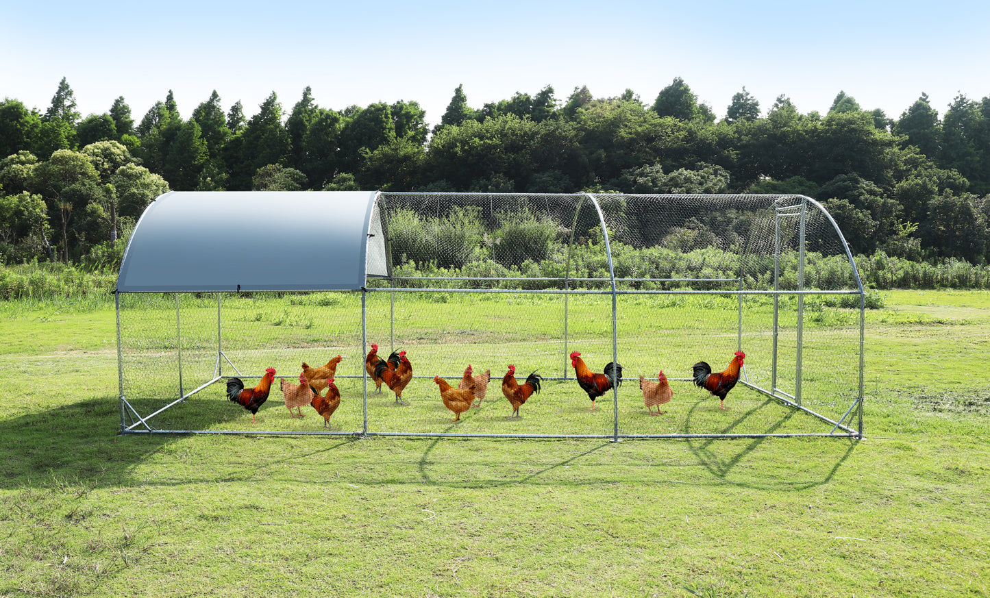 Large Metal Chicken Coop Upgrade, Steel Wire Net, Oxford Cloth Waterproof UV Protection, Outdoor House 9.2'W x 18.7'L x 6.5'H