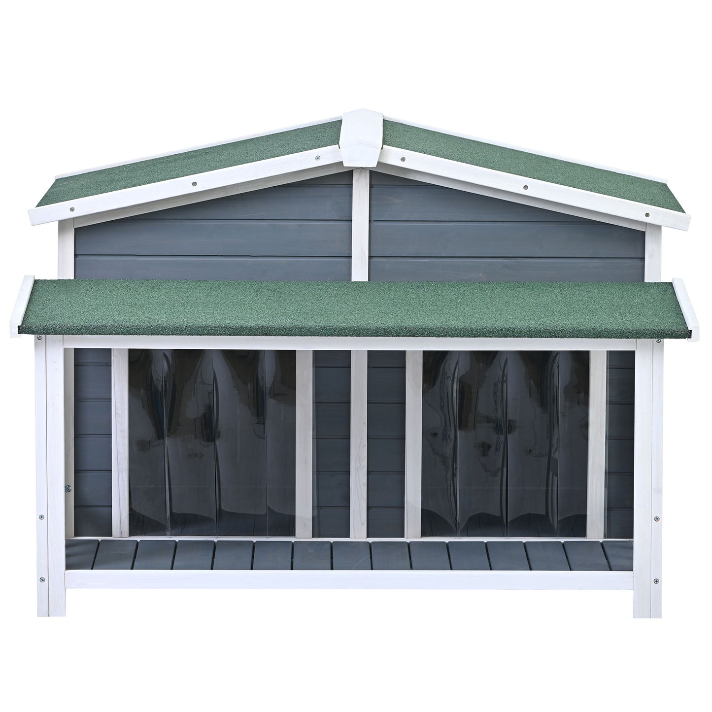 47.2" Large Wooden Dog House Outdoor, Cabin Style with Porch, 2 Doors, Gray and Green - Outdoor & Indoor Dog Crate