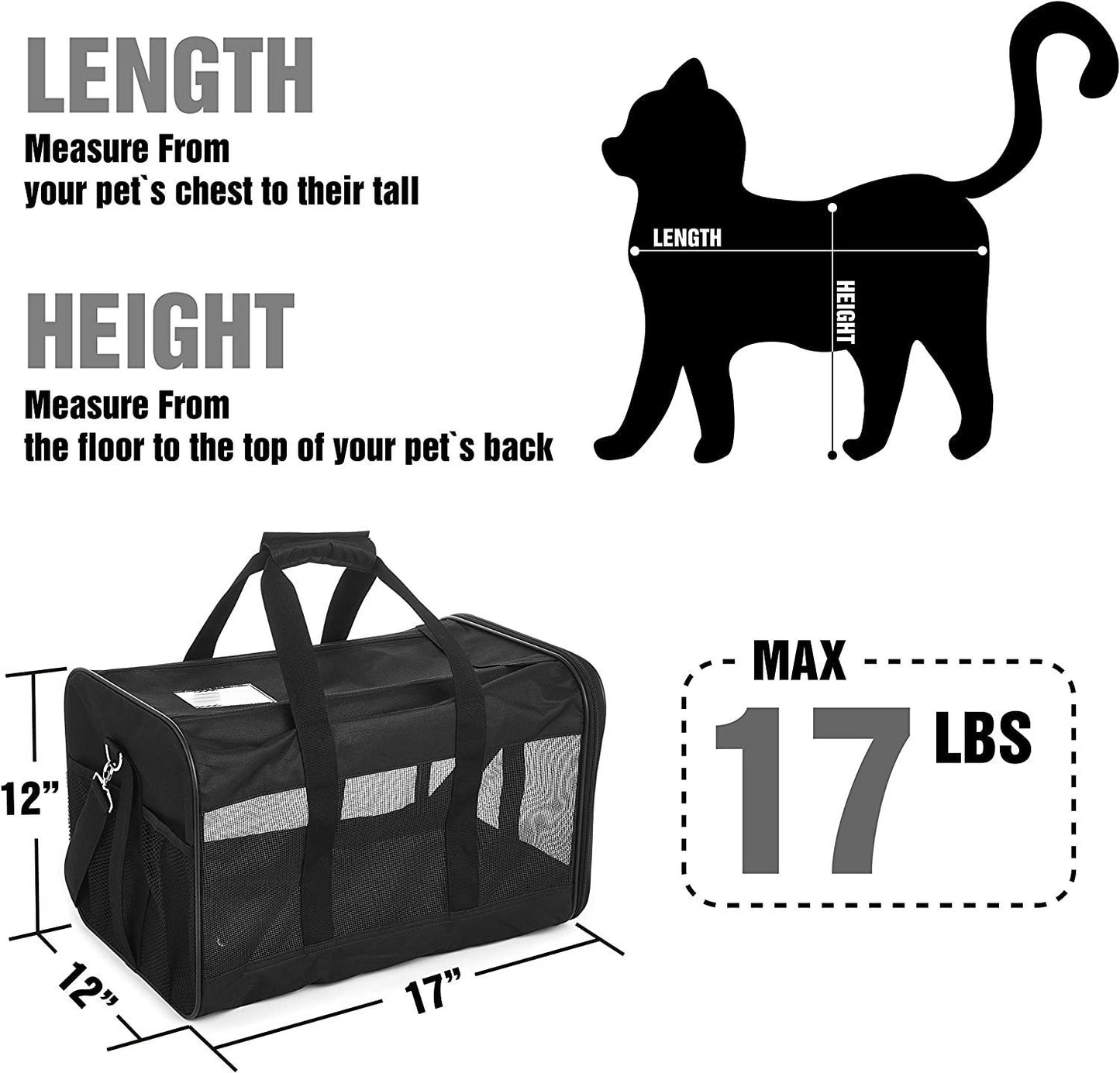 "Soft Sided Pet Travel Carrier for Cats, Small Dogs, Kittens or Puppies | Collapsible, Durable | Airline Approved | Travel Friendly | Safely Carry Your Pet Comfortably | ScratchMe | (Color/Size Options)"