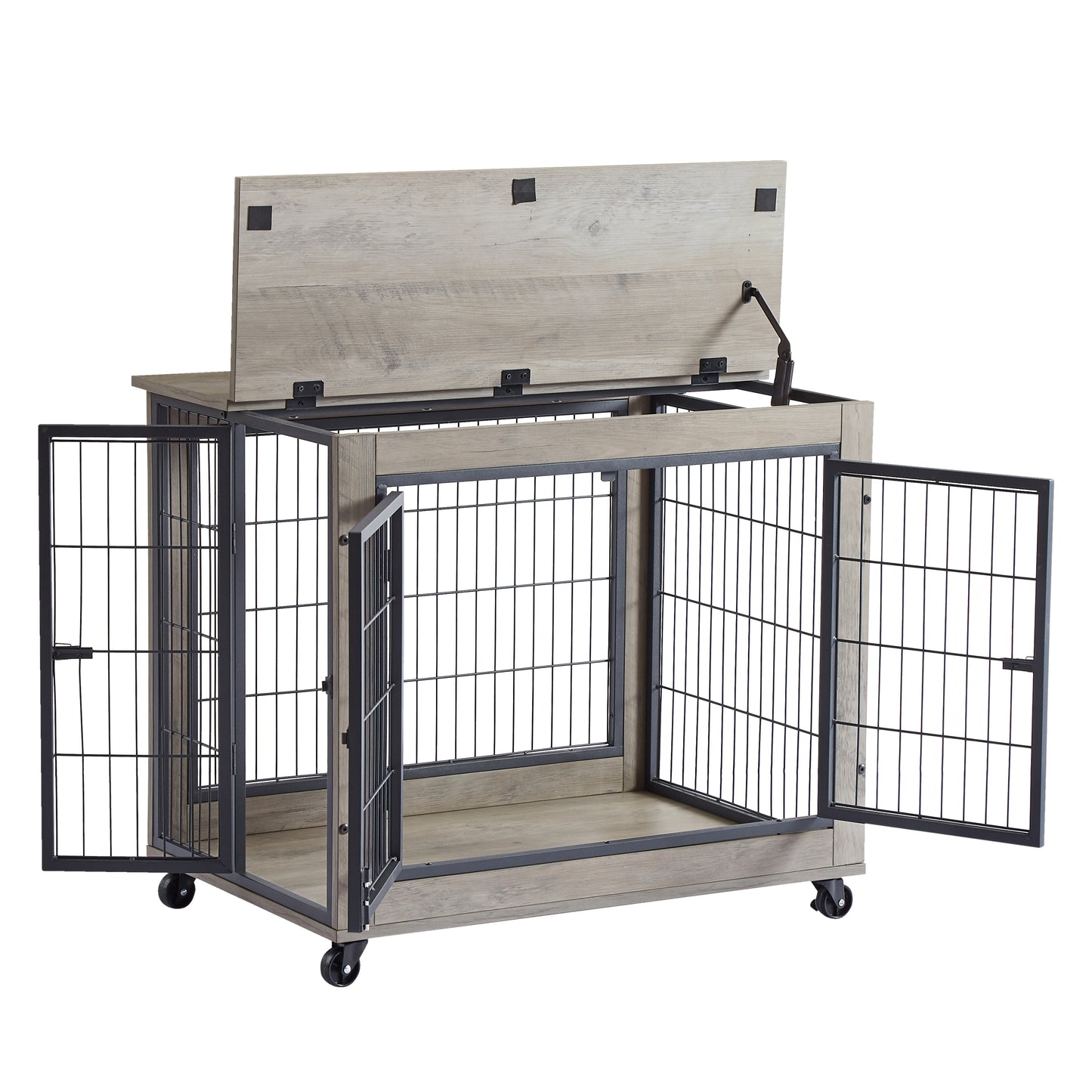 Furniture Dog Cage Crate with Double Doors on Casters - Grey, 31.50'' W x 22.05'' D x 24.8'' H: Stylish and Functional Pet Enclosure with Easy Mobility