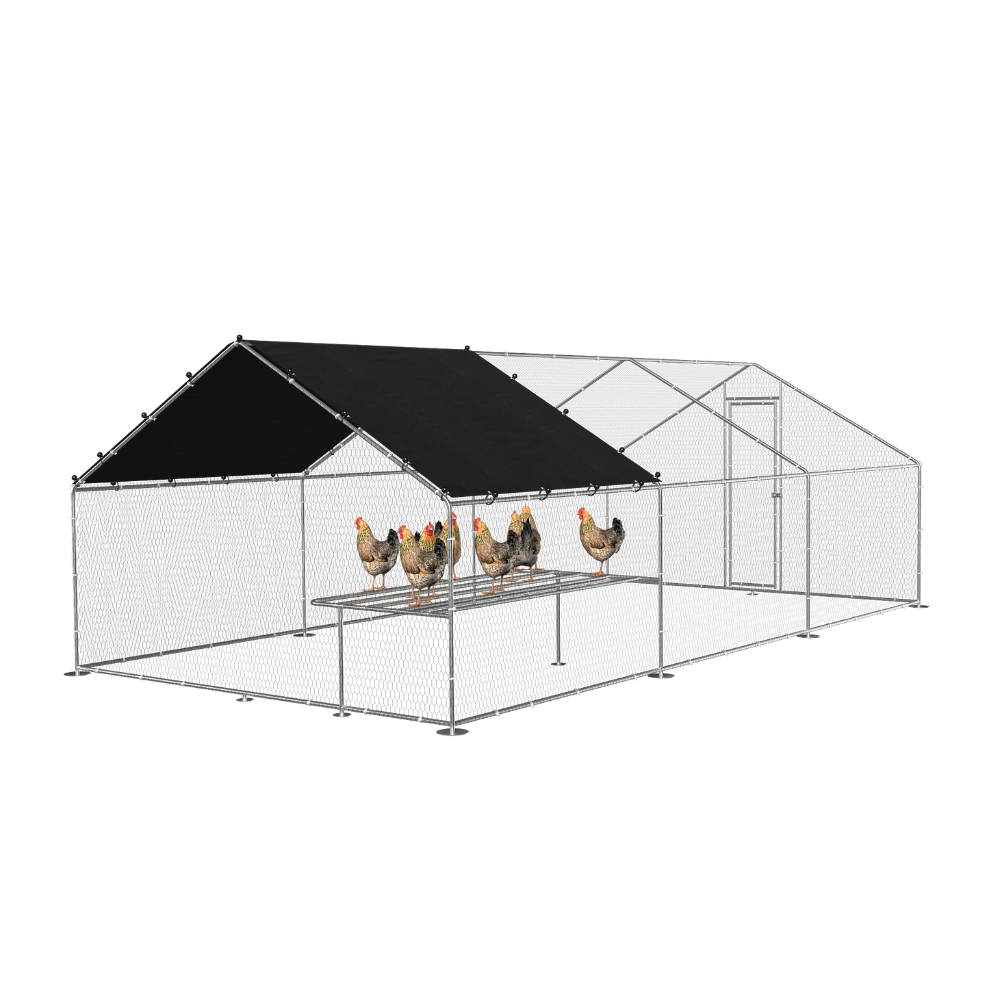 Large Metal Chicken Coop with Walk-In Design, Galvanized Wire, Waterproof Cover - Ideal for Outdoor, Backyard, and Farm Use (9.8' W x 19.7' D x 6.6' H)