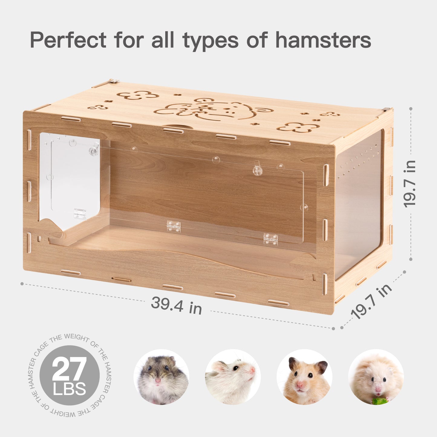 Large Wooden Hamster Cage for Syrian Hamster, Degus, Mice | Spacious & Durable Habitat | Ideal for Similar-Sized Pets | Multiple Levels, Hideouts, & Exercise Wheels | Natural Wood Color | 220L