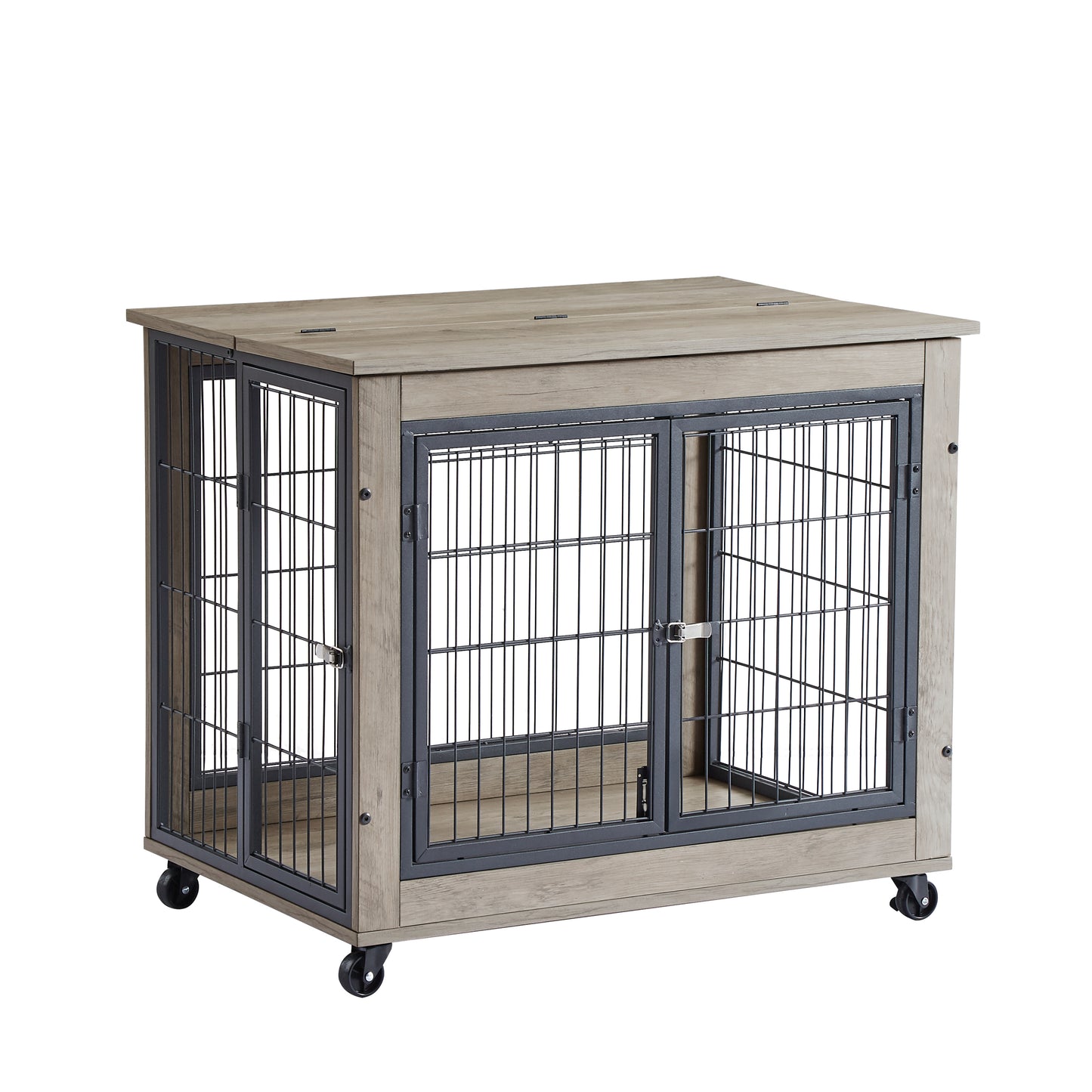 Furniture Dog Cage Crate with Double Doors on Casters - Grey, 31.50'' W x 22.05'' D x 24.8'' H: Stylish and Functional Pet Enclosure with Easy Mobility