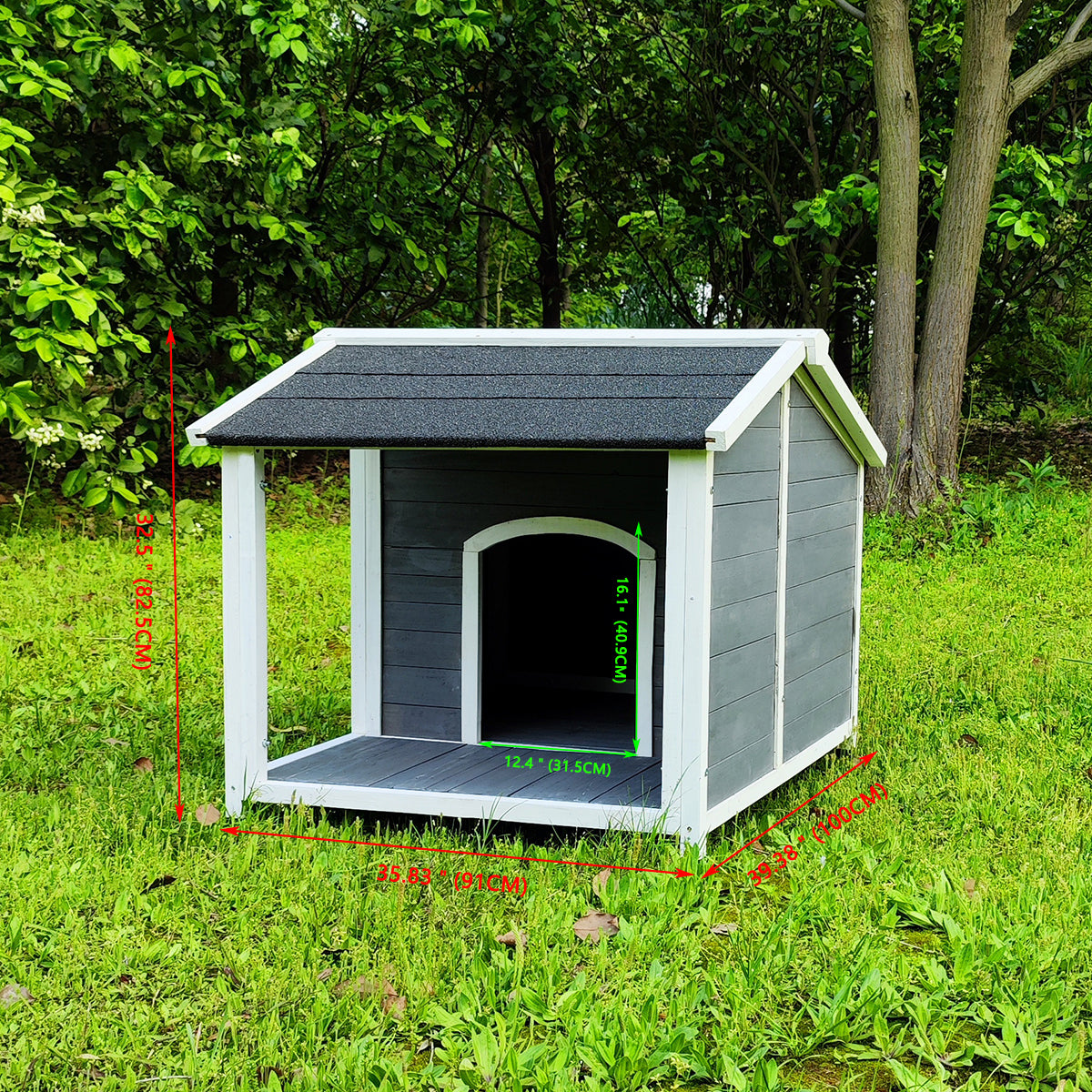 Large Outdoor Wooden Dog House: Waterproof, Windproof Kennel with Porch Deck - Provides Warmth, Comfort, and Shelter for Your Dog