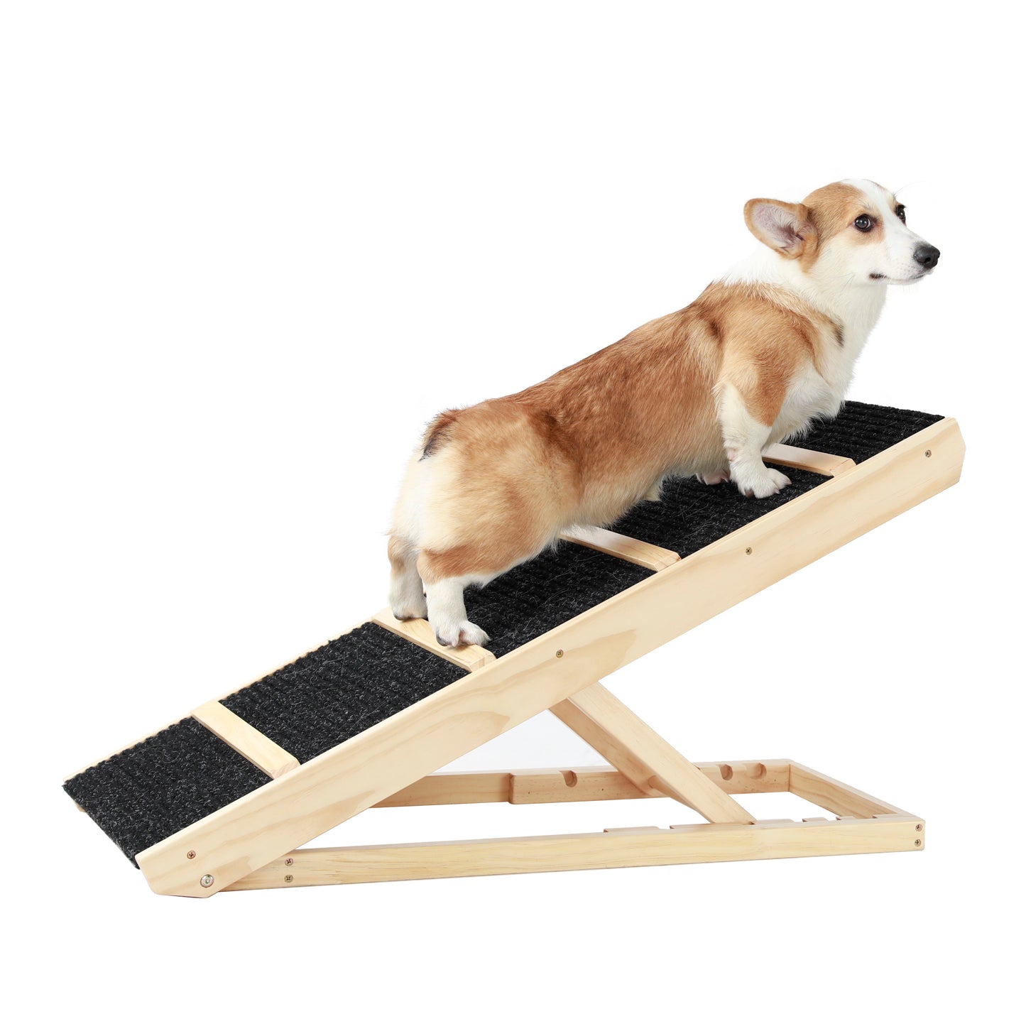 Tall Adjustable Pet Ramp | Folding Wooden Dog Cat Ramp | Non-Slip Paw Traction | Car SUV Bed Couch | Adjustable Height 9.3" to 24" | Portable | Size Options