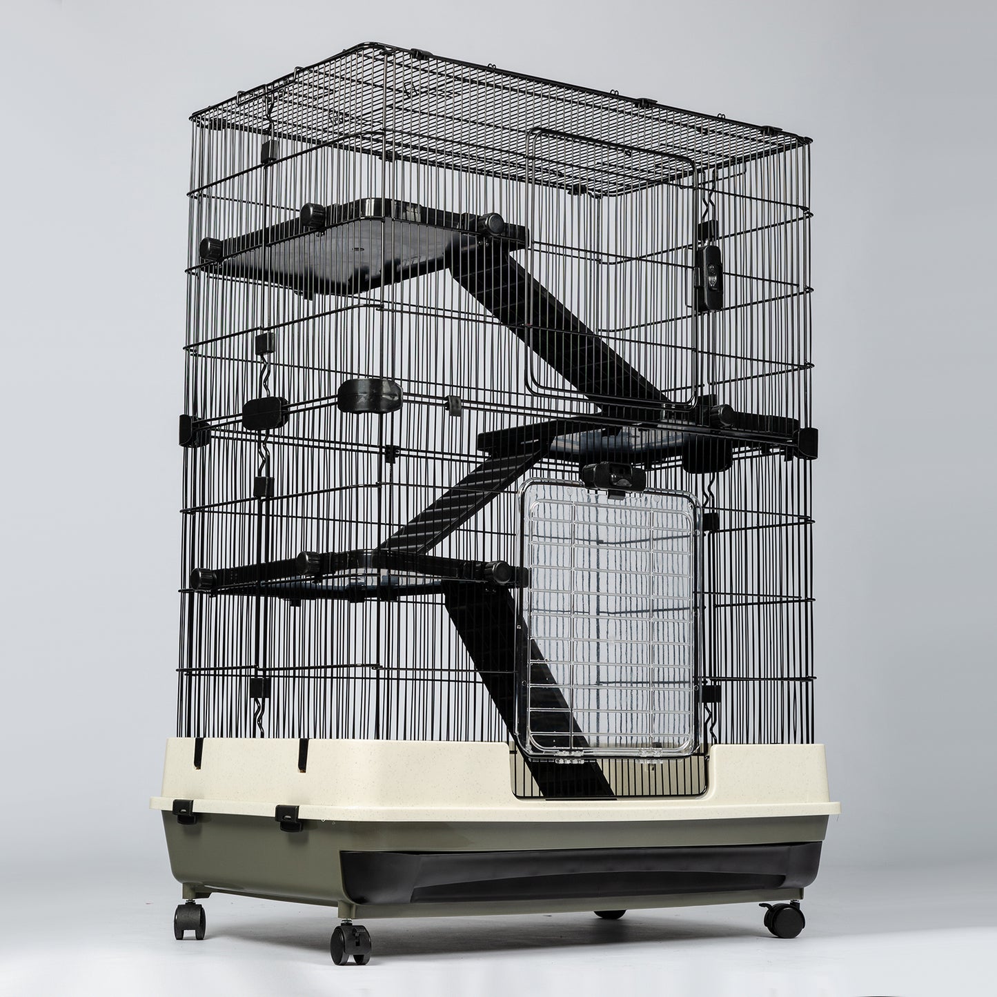 4-Tier 32" Small Animal Metal Cage, Height Adjustable with Lockable Top-Openings, Removable for Rabbit Chinchilla Ferret Bunny Guinea Pig, Black