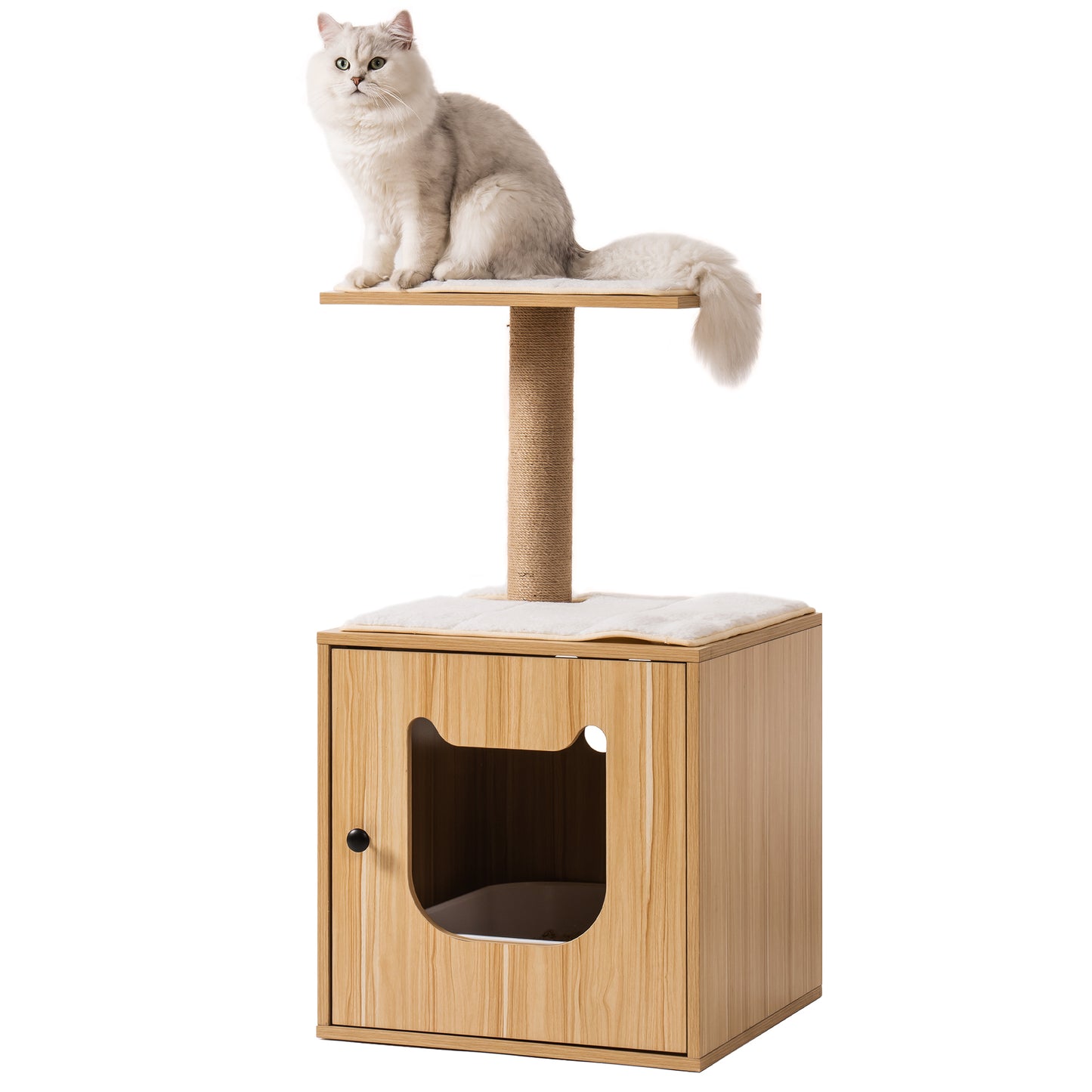 3-IN-1 Cat Litter Box Enclosure | Wooden Cat House with Hidden Cat Washroom & Scratching Post | Cat Bed Furniture - Ideal for Multi-Cat Homes | Space-Saving Design | Durable & Easy to Clean | Available in Various Sizes & Colors