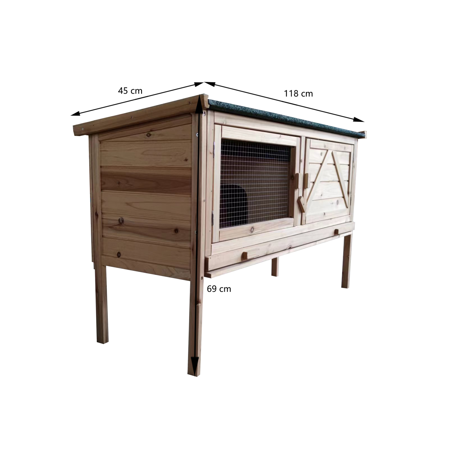 Outdoor Wooden Rabbit Hutch with Open-Up Roof - Guinea Pig Hutch | Bunny Cage with Pull-Out Tray | Size & Color Options Available