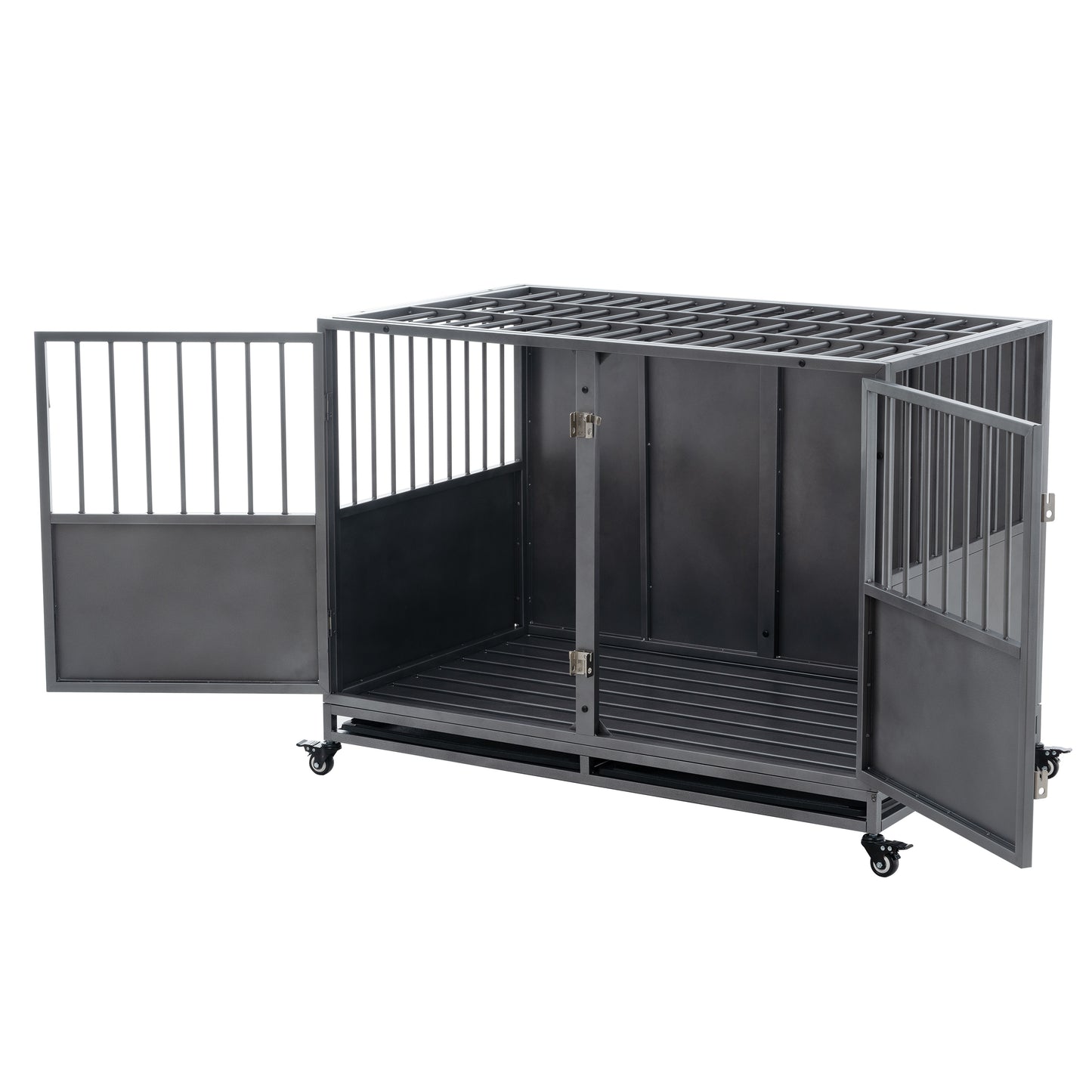 48-Inch Heavy Duty Dog Crate: Durable, Secure, & Spacious for Large Dogs | Easy Assembly | Rust-Resistant | Removable Tray | Two-Door Design | Black