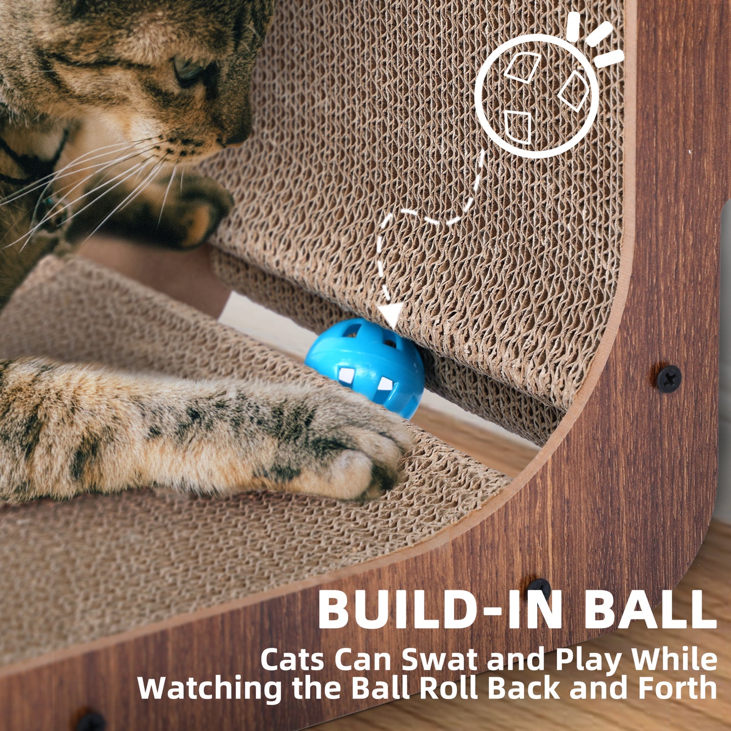 Fluffydream Cat Scratcher with Cat Toys Ball Track - L-Shaped, Reversible, Cardboard Lounge Bed - Durable Furniture Protector - Stable - Multiple Sizes and Colors Available