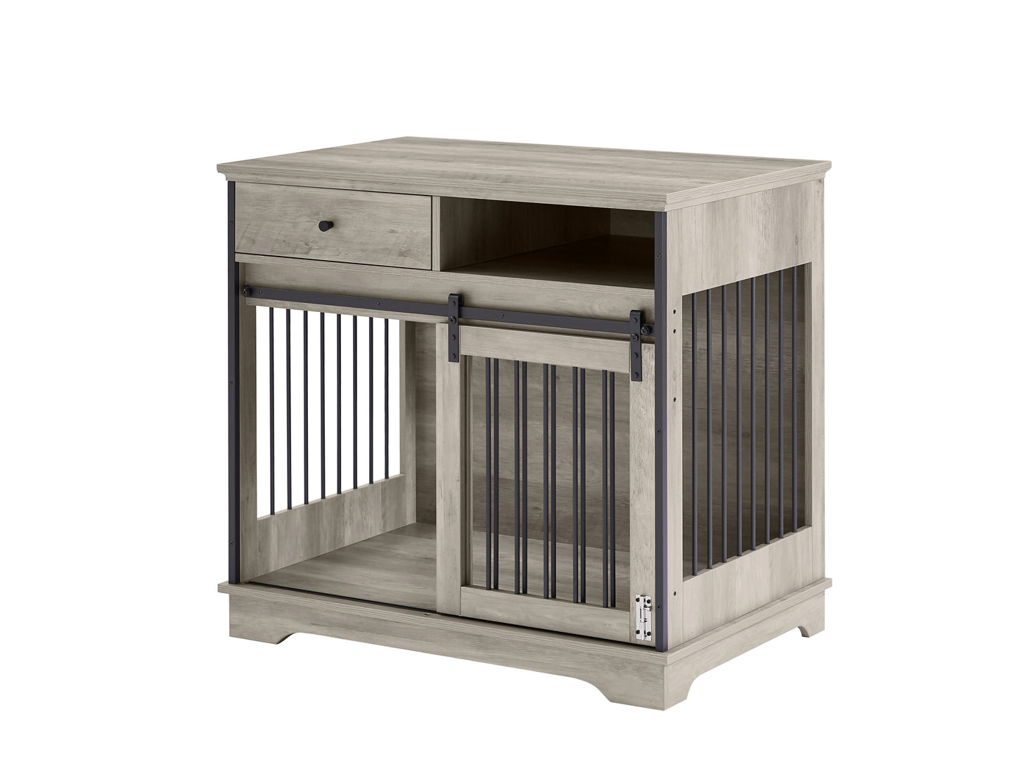 Sliding Door Dog Crate with Drawers - Grey, 35.43'' W x 23.62'' D x 33.46'' H: Spacious and Functional Pet Crate with Convenient Storage Drawers