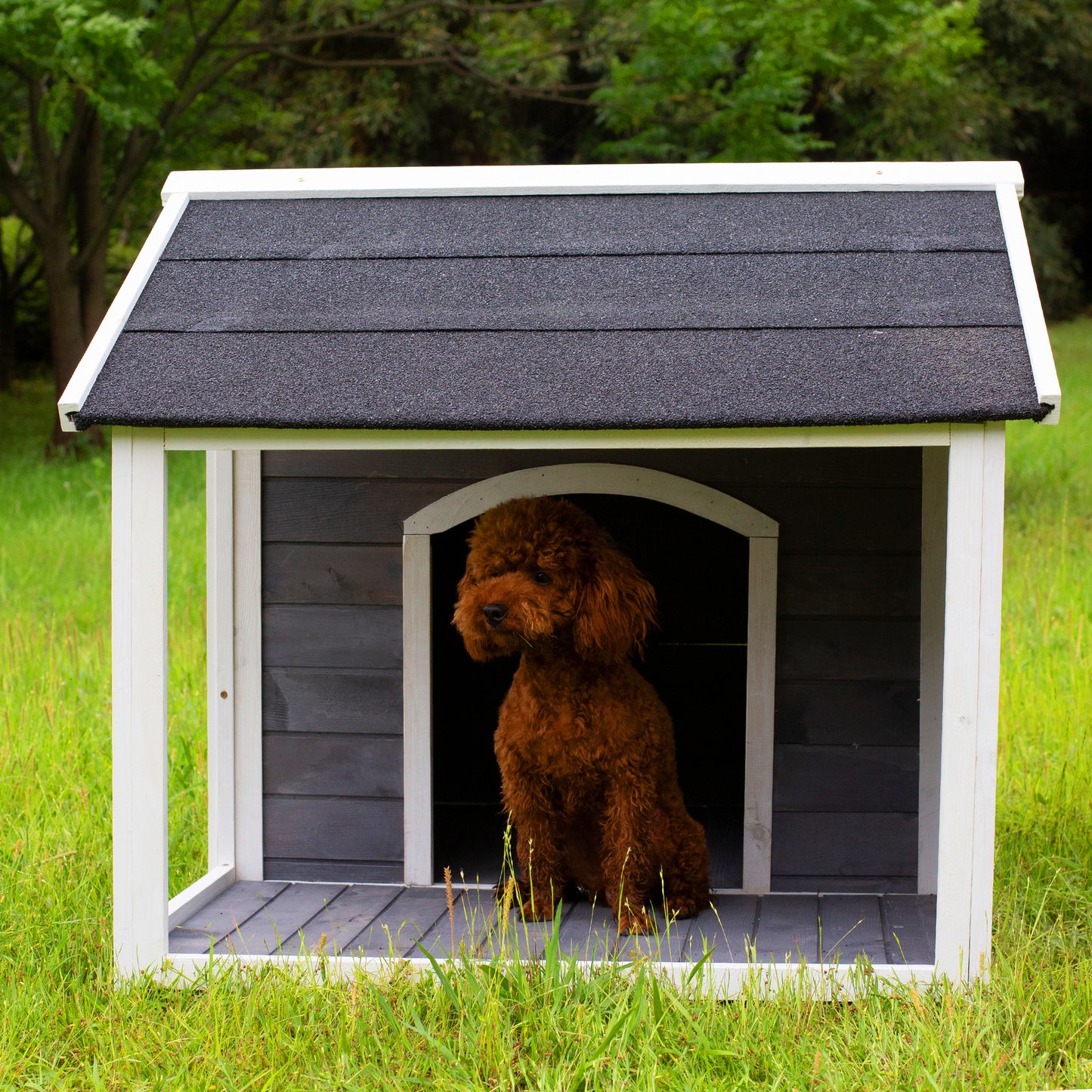 Large Outdoor Wooden Dog House: Waterproof, Windproof Kennel with Porch Deck - Provides Warmth, Comfort, and Shelter for Your Dog