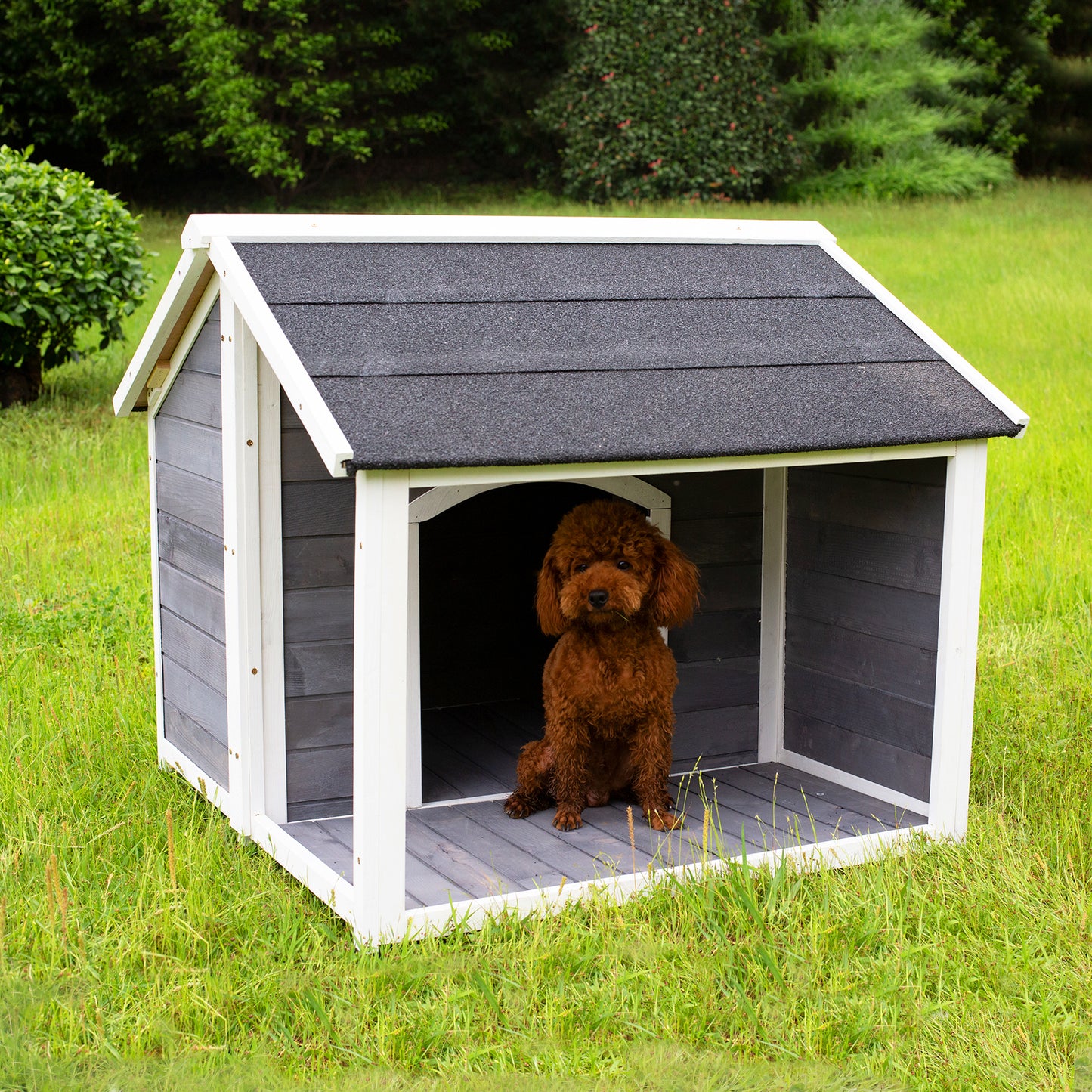 Large Outdoor Wooden Dog House: Waterproof, Windproof Kennel with Porch Deck - Provides Warmth, Comfort, and Shelter for Your Dog