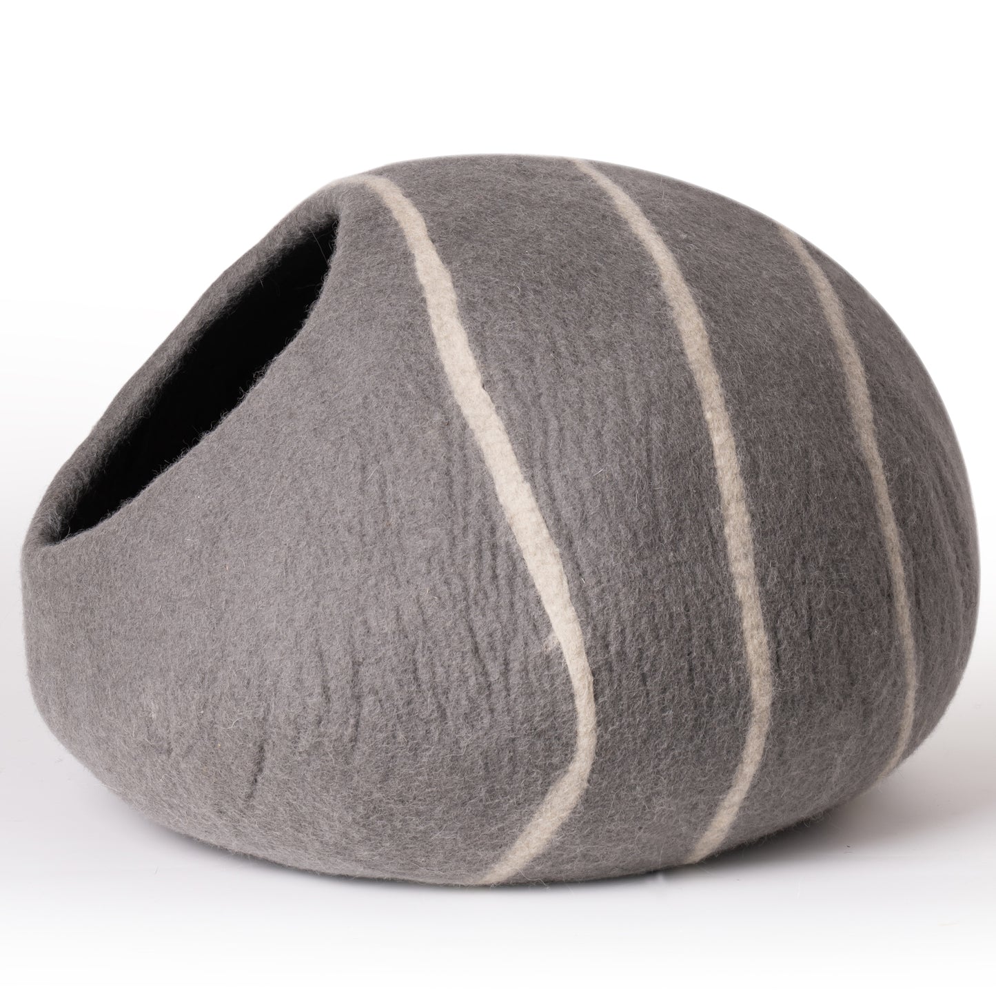 Handmade Wool Cat Cave Bed with Mouse Toy - Cozy, Natural, Large, Grey