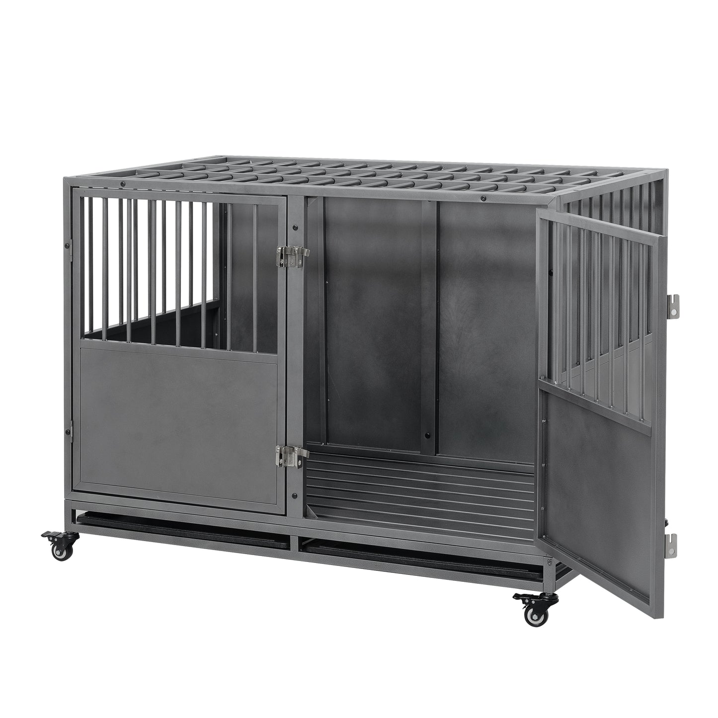 48-Inch Heavy Duty Dog Crate: Durable, Secure, & Spacious for Large Dogs | Easy Assembly | Rust-Resistant | Removable Tray | Two-Door Design | Black