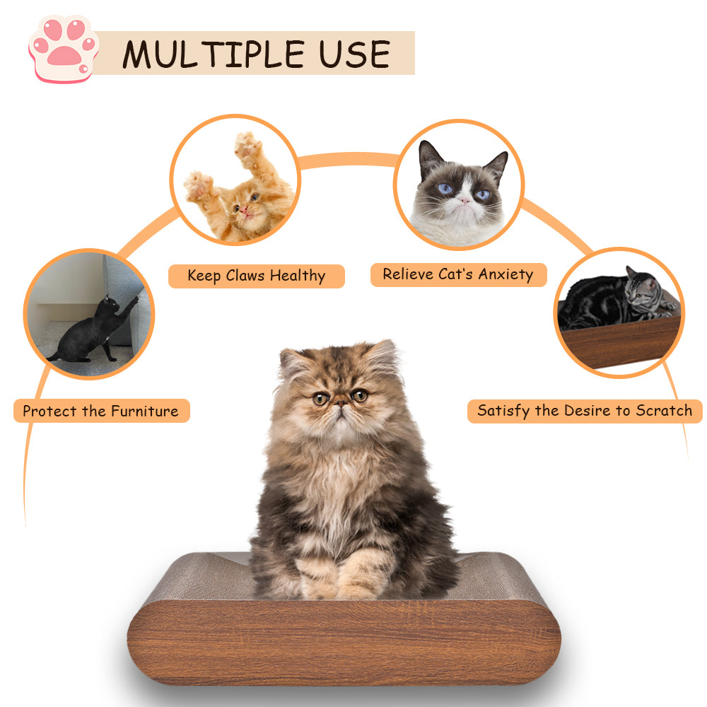 Fluffydream Cat Scratcher: Cardboard Lounge Bed, Bone Design, Recyclable Corrugated Pad, Stable & Durable. Furniture Protector, Reversible. Wood.