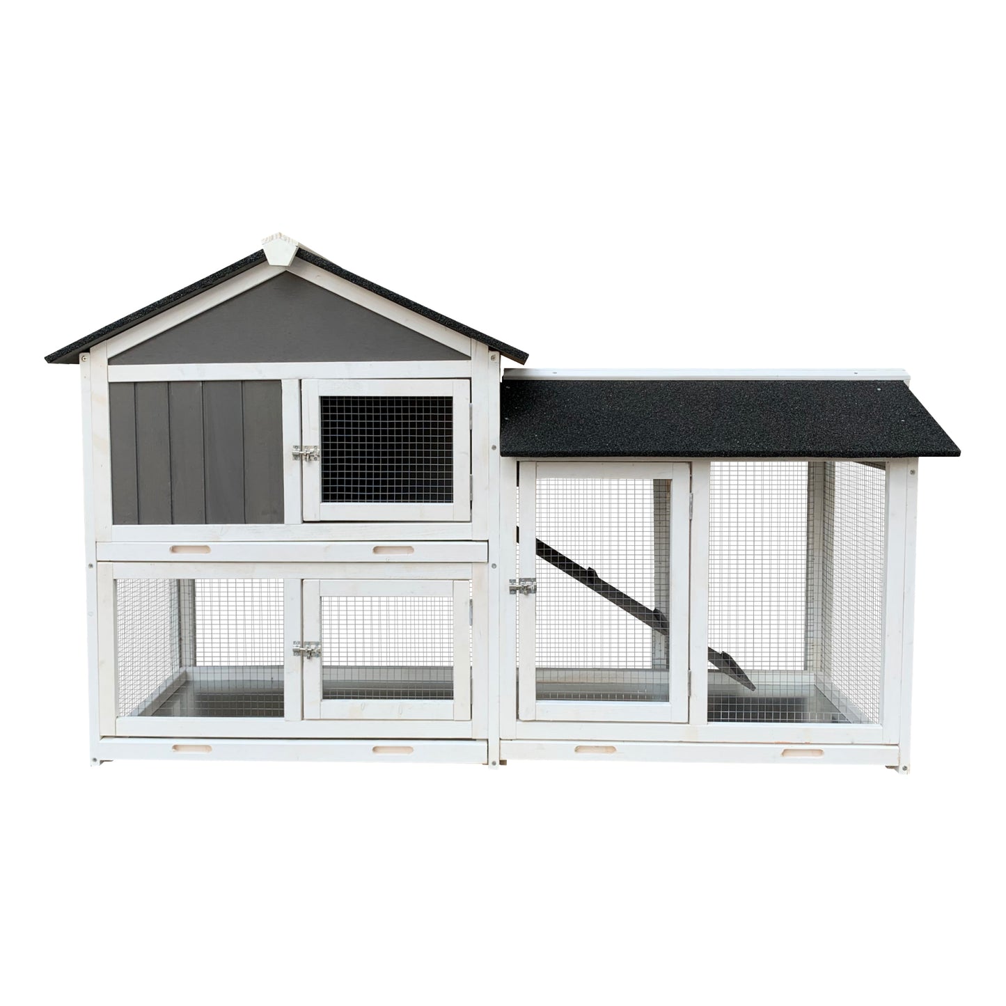 Removable Tray Ramp Outdoor Rabbit Hutch with Running Cage - Wooden, Spacious, and Convenient