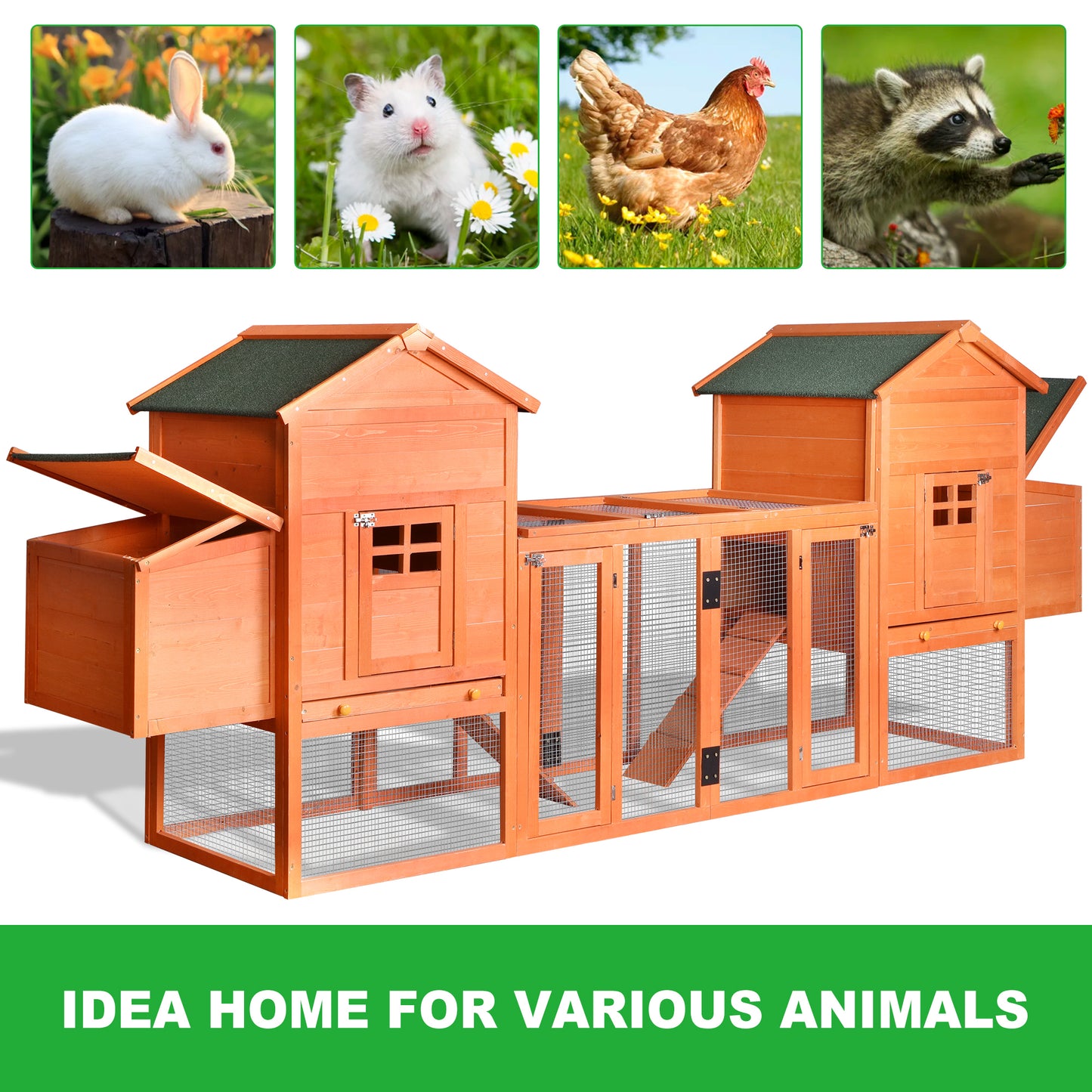 Outdoor Wooden Chicken Coop, 124" Large Hen Cage Rabbit House with Ventilation Door, Removable Ramp & Chicken Nesting Box - Ideal Bunny Hutch for Garden Backyard Pet House (Color: Natural Wood, Size: 124")