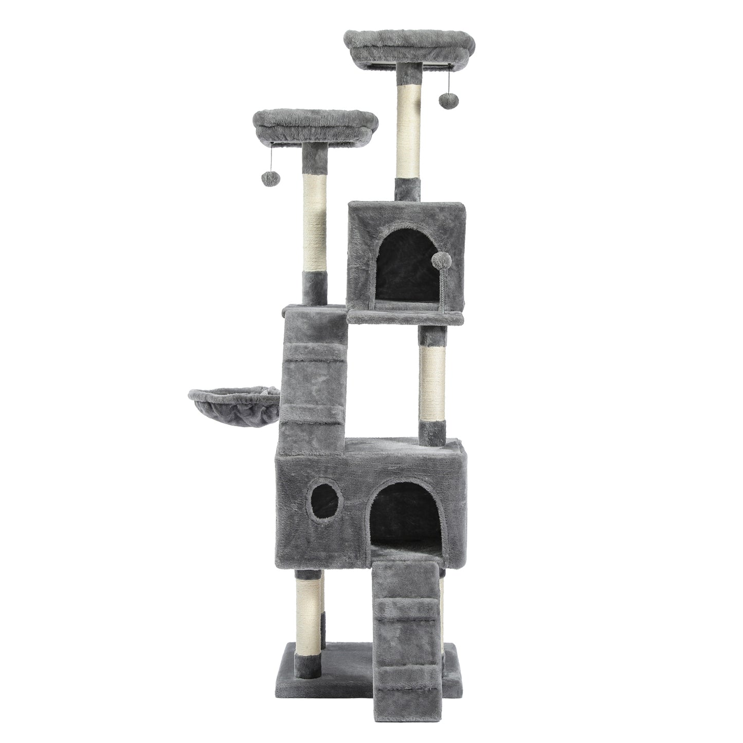 Cat Tree 69 Inches Cat Tower: 2 Condos, 2 Perches, Grey - Climber Furniture