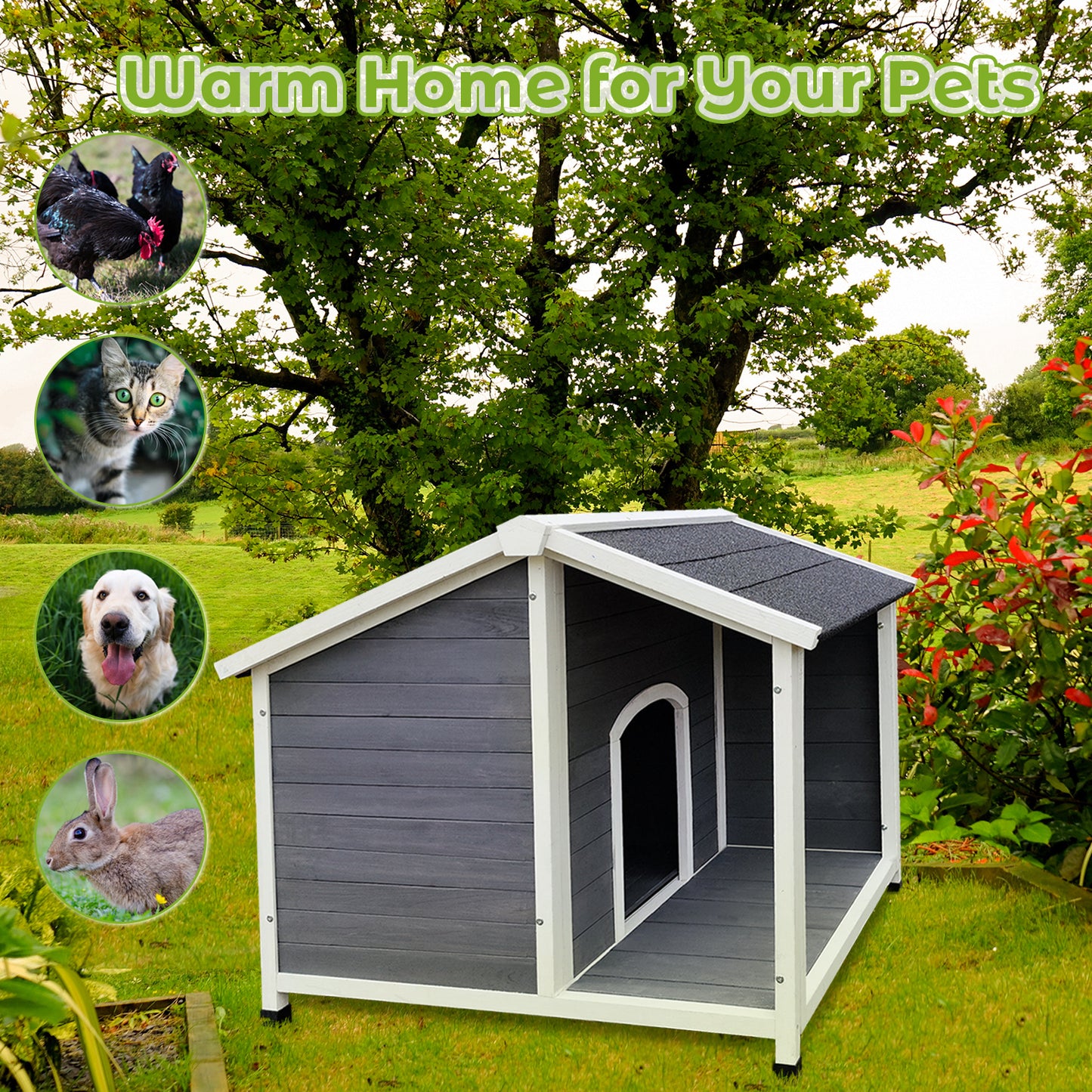 Outdoor Wooden Dog House, Waterproof & Windproof, Warm Kennel for Medium Dogs, Easy Assembly, Ideal for Pets - 220 Letters