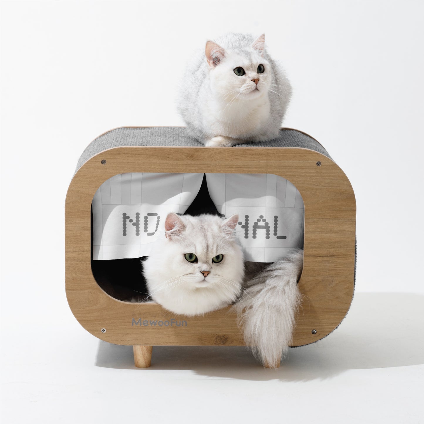 Classic Wooden TV-Shaped Cat Bed with Cushion, Grey - Comfy & Stylish Cat House for Restful Sleep