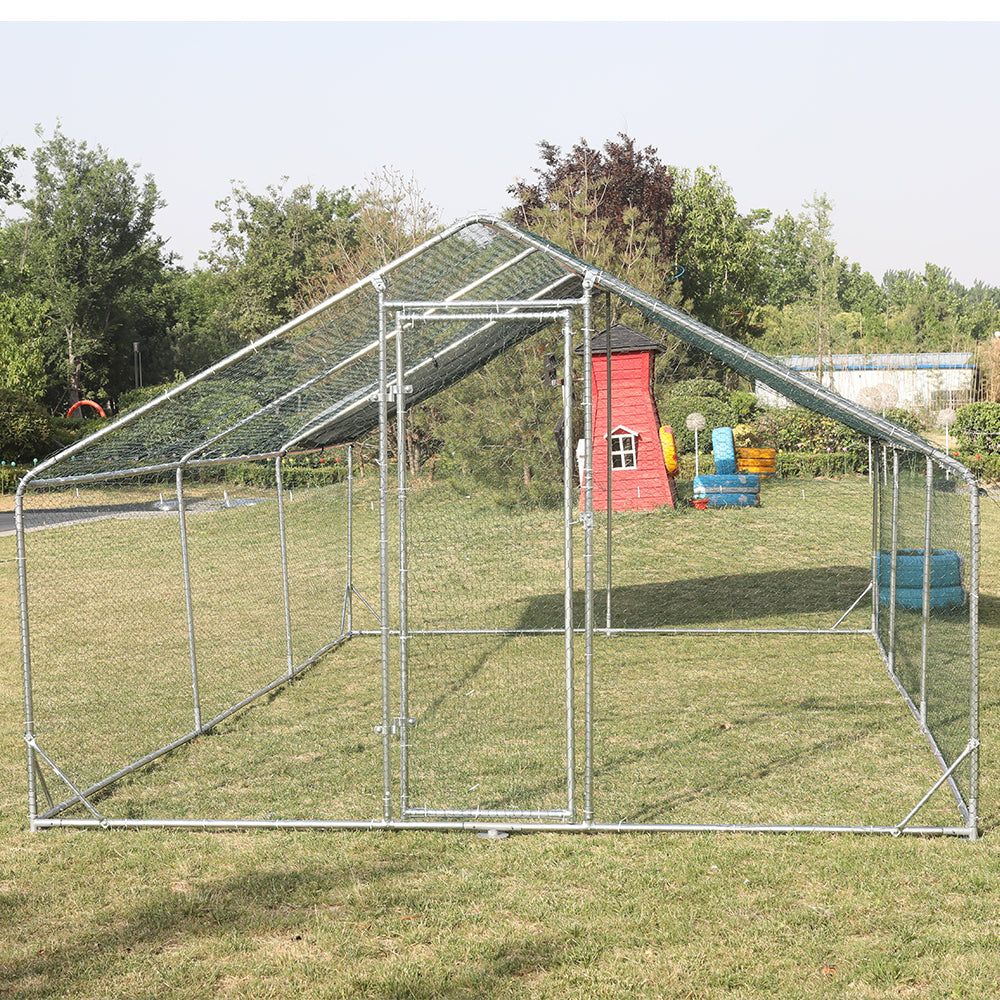 Large Metal Chicken Coop Walk-in Poultry Cage with Waterproof Cover (9.8' L x 19.7' W x 6.4' H)