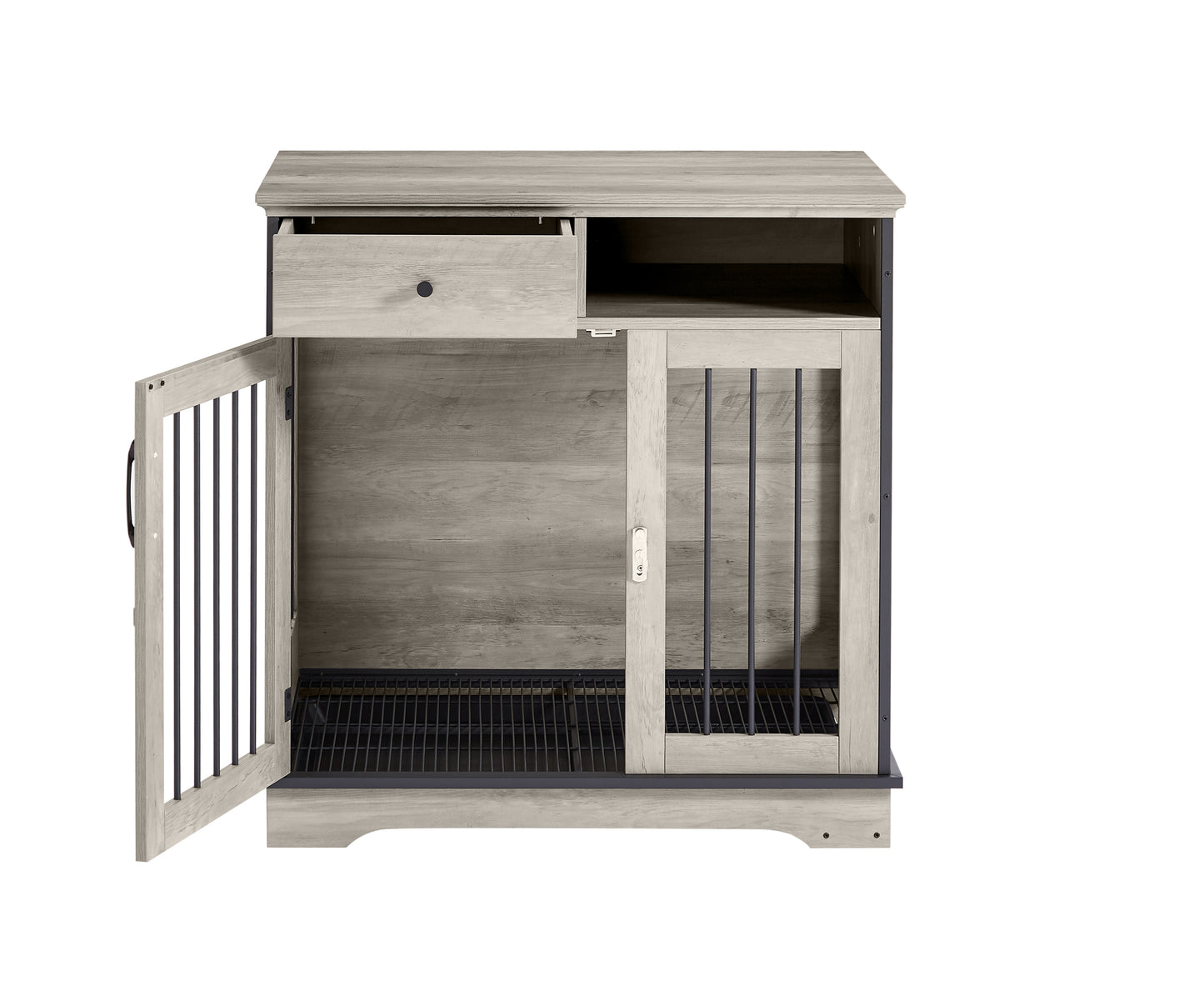 Furniture Dog Crate: Indoor Pet Crate End Tables, Wooden Kennels w/ Removable Trays, Grey, 32.3'' W x 22.8'' D x 33.5'' H