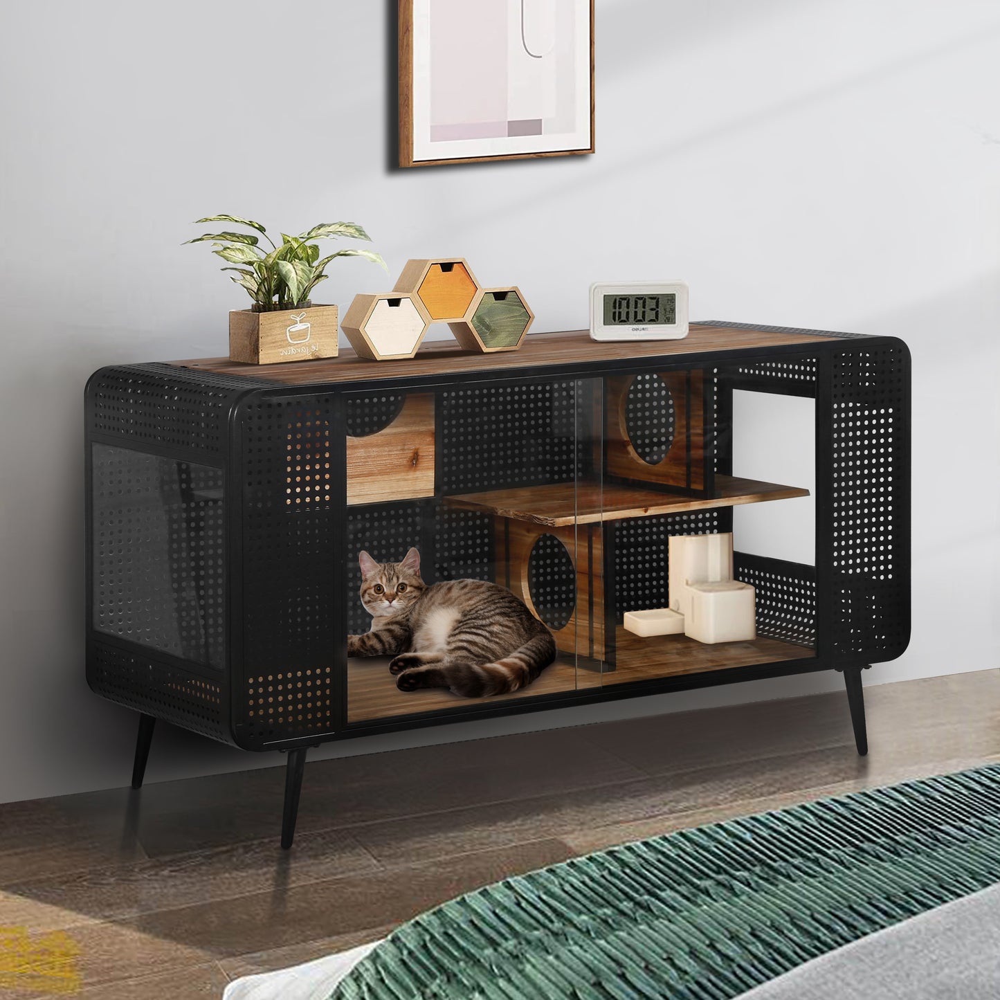 **"Spacious Cat House with Tempered Glass for Various Spaces - Ideal for Living Rooms, Hallways, and Studies - Available in Multiple Sizes and Colors"**