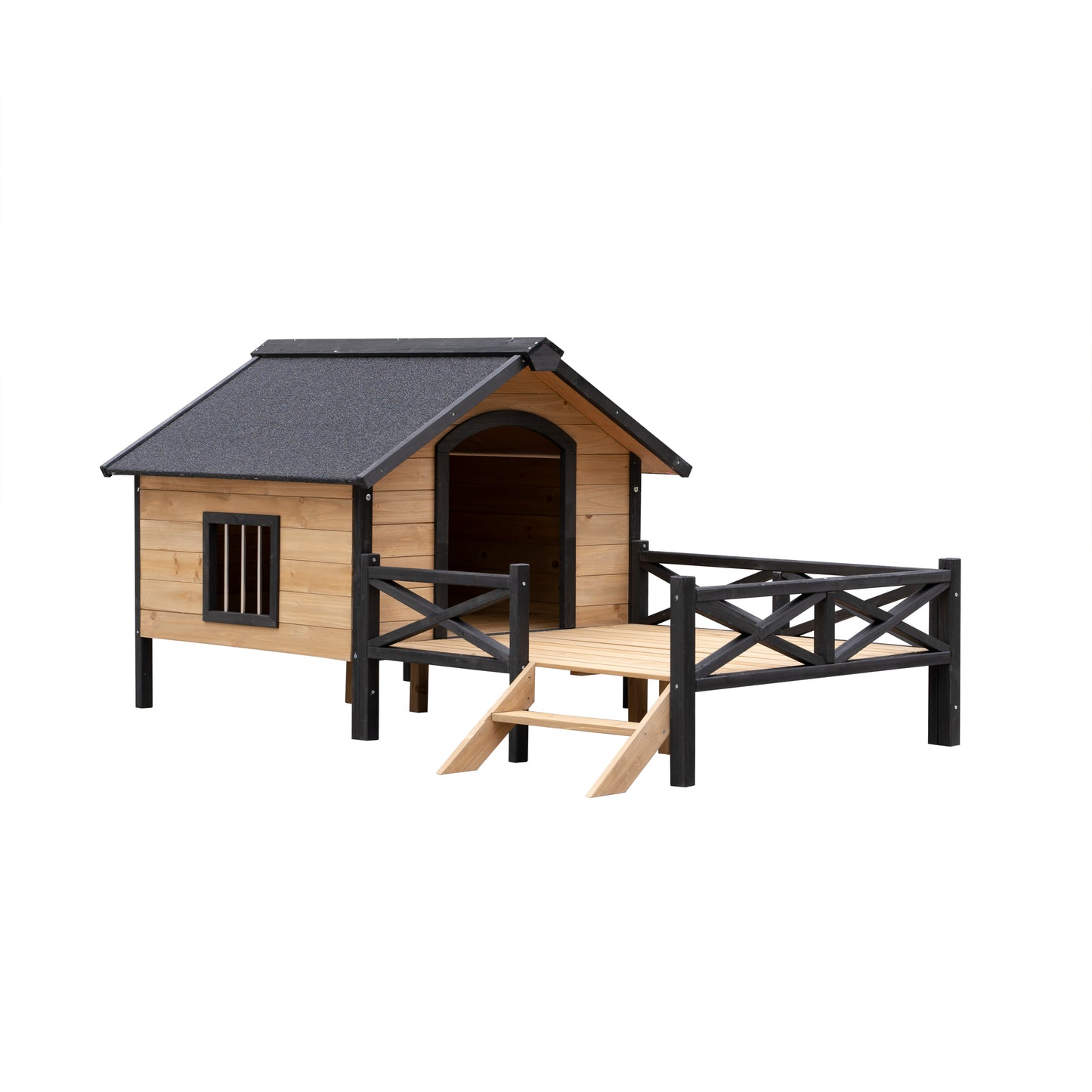 Outdoor Large Wooden Cabin Dog Kennel with Porch | Spacious & Stylish Pet House for All-Weather Comfort