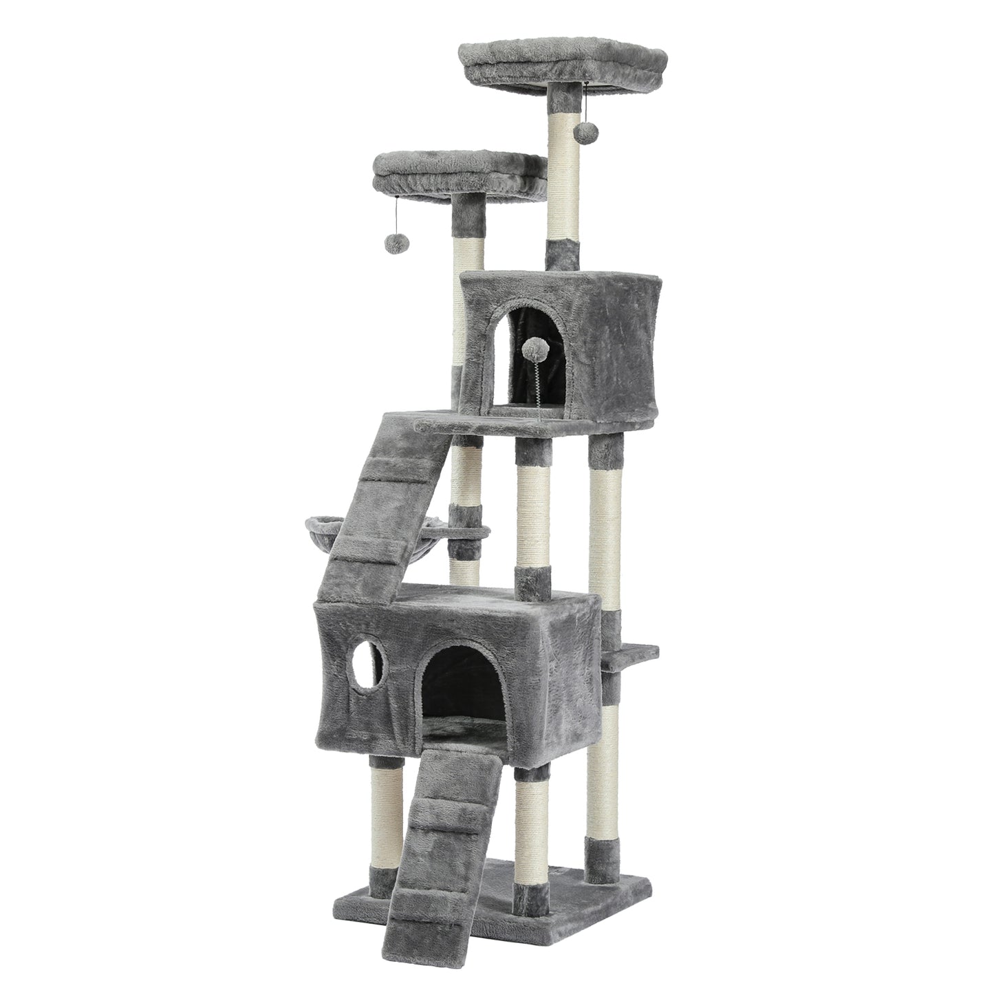 Cat Tree 69 Inches Cat Tower: 2 Condos, 2 Perches, Grey - Climber Furniture