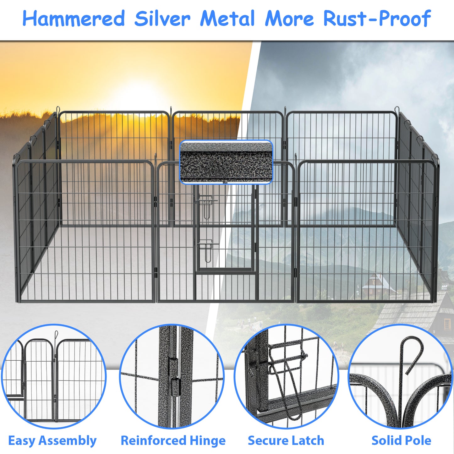 Dog Pens Outdoor 32" Foldable Heavy Duty Metal Playpen for Large/Medium/Small Pets - Anti-Rust Exercise Dog Fence with Doors - Portable & RV Camping Yard - 12 Panels - Indoor Play Pen - Various Sizes