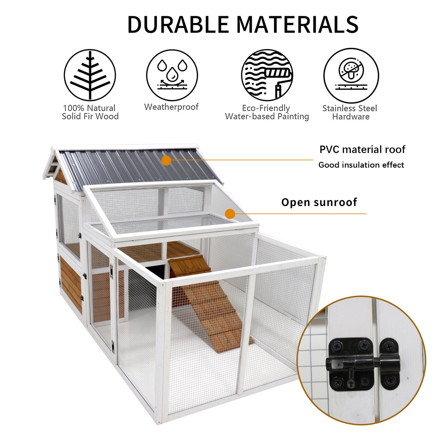 Large Outdoor Chicken Coop - Wooden Duck & Bird Cage with Nest Box - Waterproof PVC Board (Yellow Brown Gradient, 80")