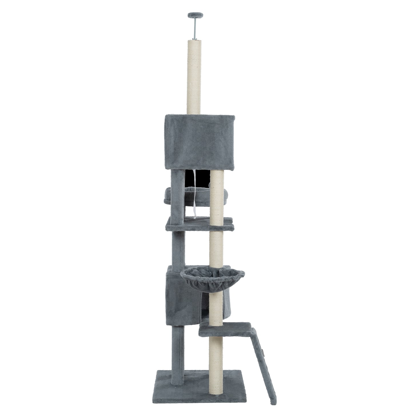 105-Inch Cat Tower for Indoor Cats, Multi-Level Cat Condo with Perches, Caves, Basket, and Scratching Board - Gray Color