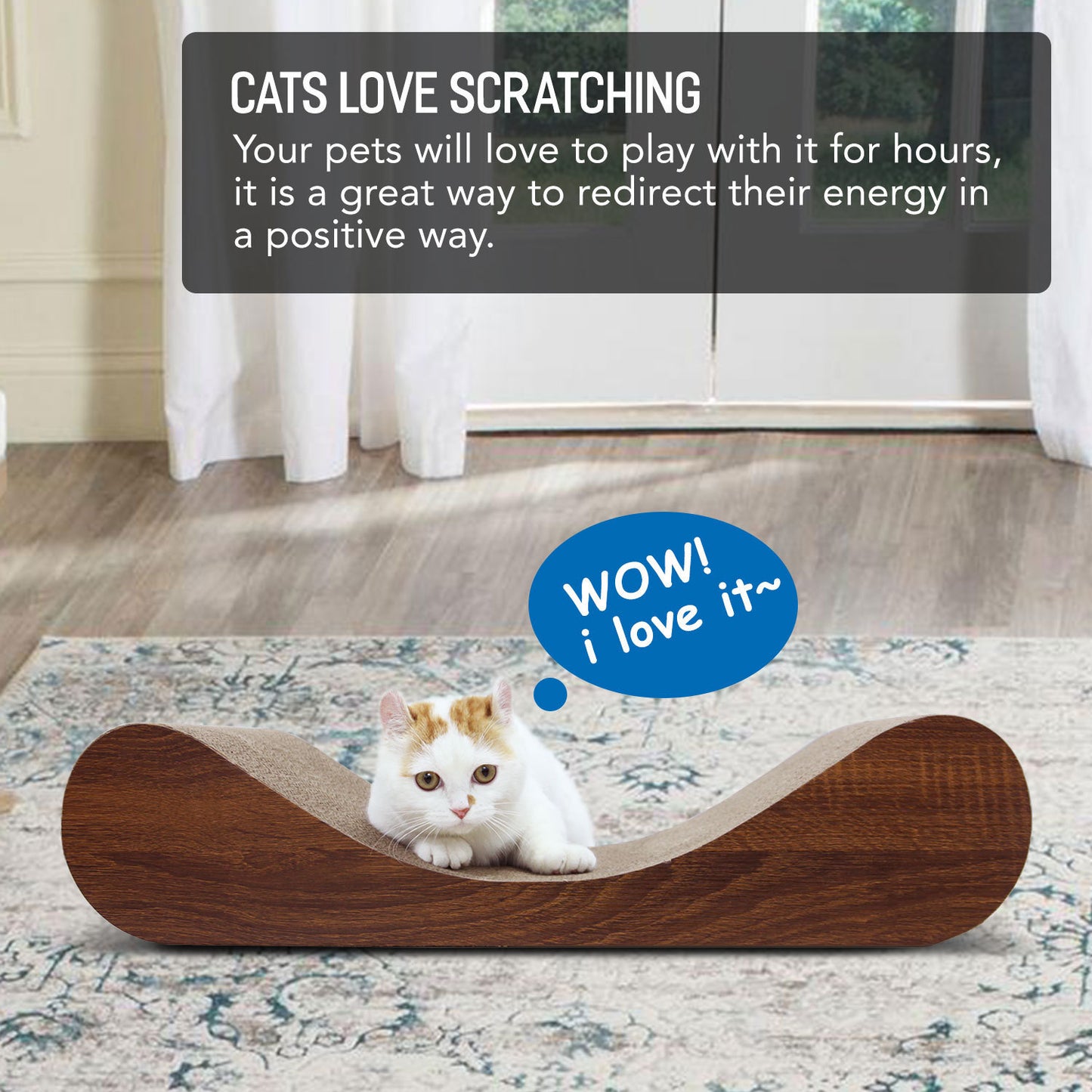 ScratchMe Cat Scratcher Cardboard Lounge Bed - Wood; Durable, Comfortable Lounge Bed for Cats; Ideal for Scratching, Lounging, and Resting; Available in Wood Color; Multiple Sizes