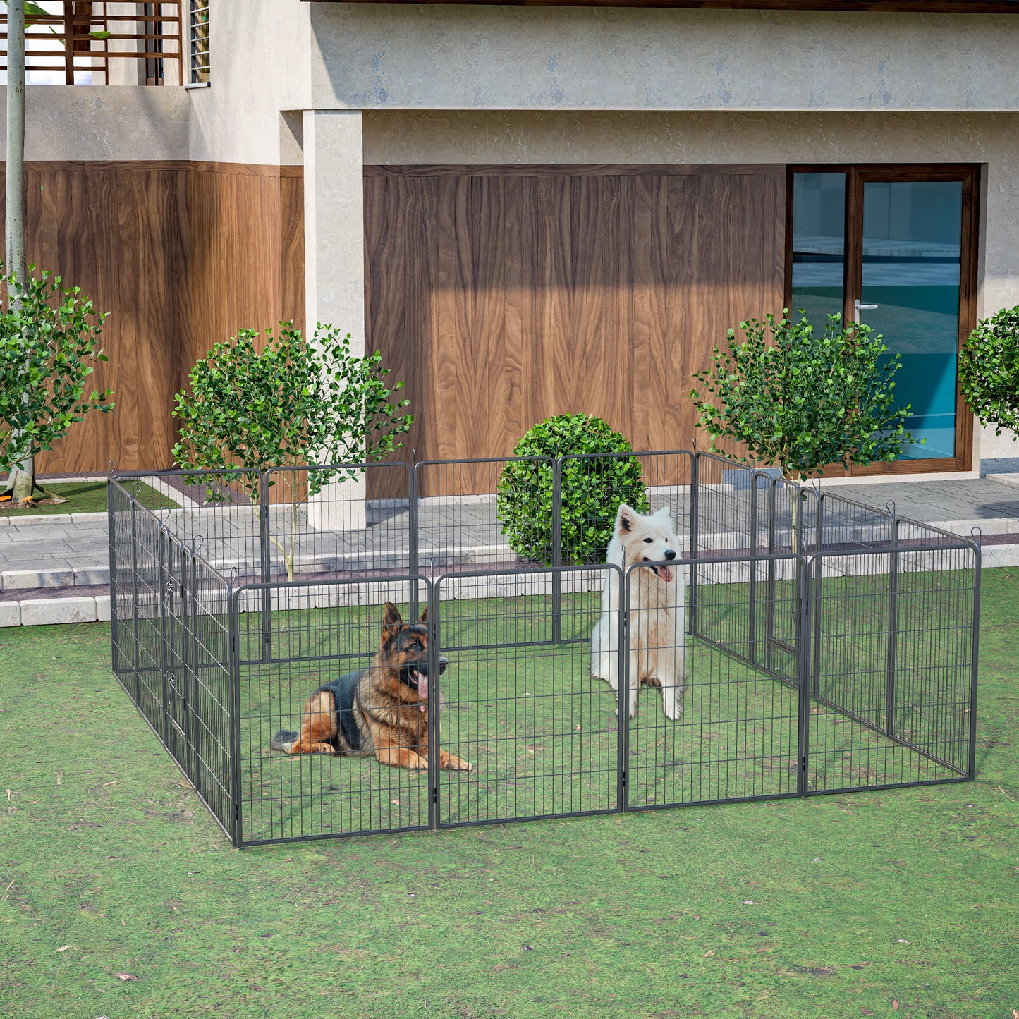 Dog Playpen Outdoor: 16-Panel 40" Height Exercise Fence w/ Doors for Large/Medium/Small Dogs - Portable Pet Playpen for Yard, RV, Camping - Hammer Paint Finish