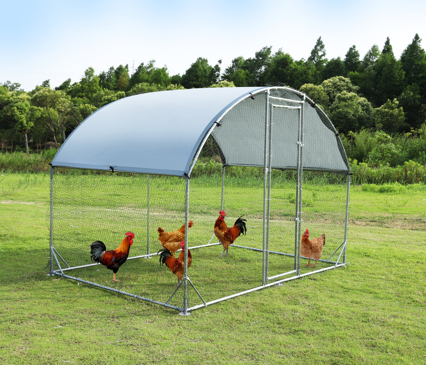 Large Metal Chicken Coop Upgrade: Sturdy Steel Wire Net Cage with Waterproof Oxford Cloth, UV Protection - 9.2'W x 6.2'L x 6.5'H