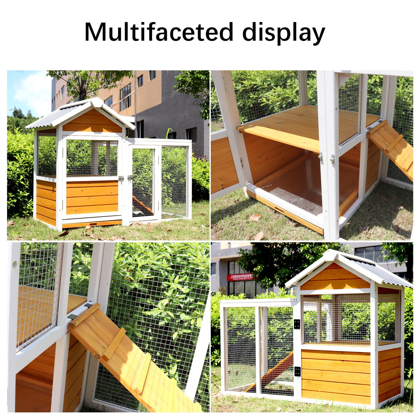 Large Outdoor Chicken Coop - Wooden Duck Coop with Nest Box, Bird Cage, Rabbit Cage - Waterproof PVC Board (Yellow Brown Gradient 80")