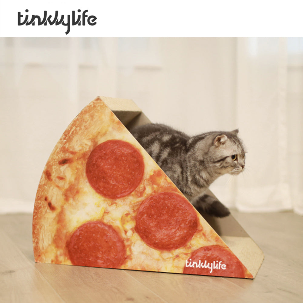 Tinklylife Cat Condo Scratcher Post Cardboard: Pizza Shape Cat Scratching House Bed Furniture Protector in Delicious Style