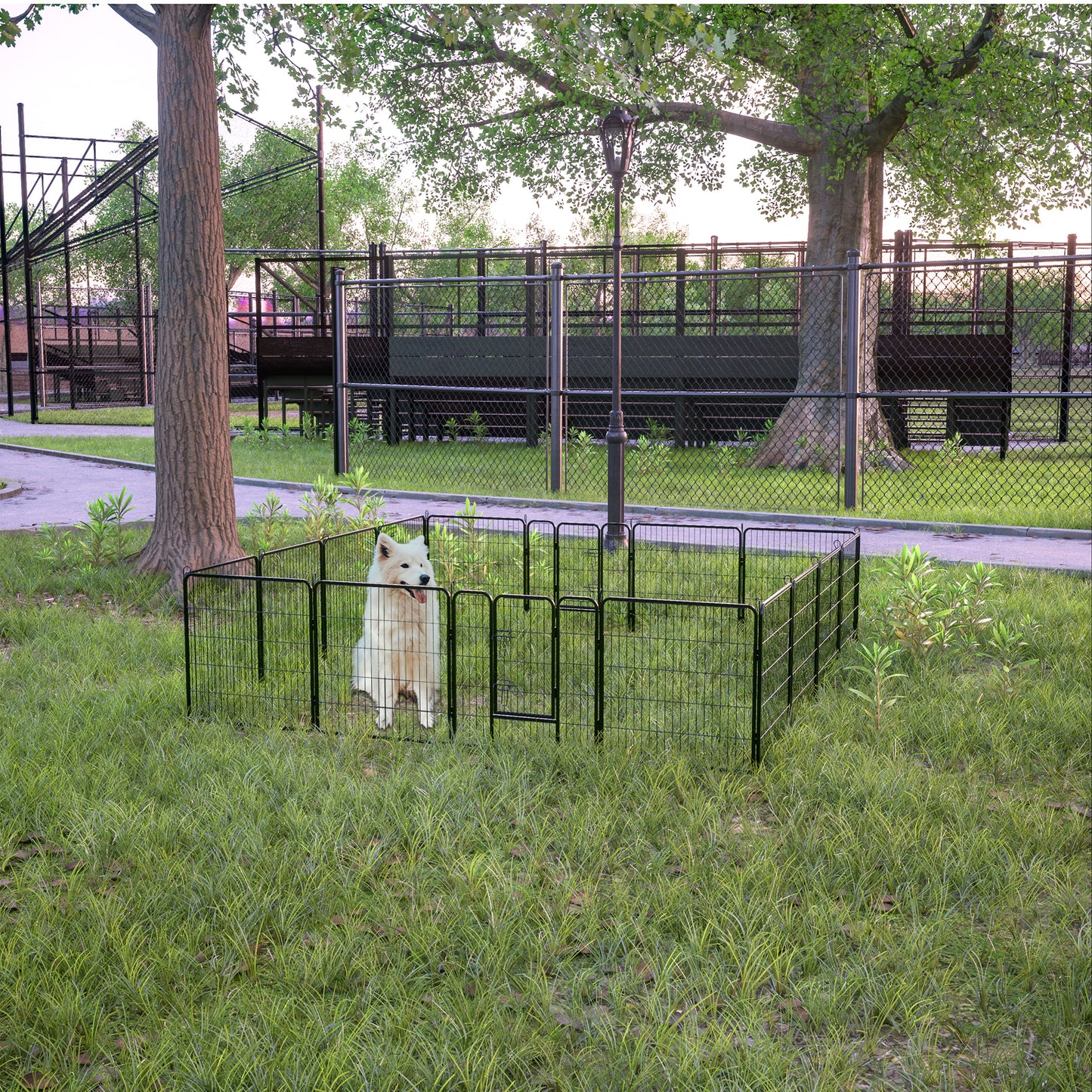 32" Height Foldable Dog Playpen with 16 Panels - Heavy Duty Metal Portable Dog Fence with Doors for Large/Medium/Small Pets. Anti-Rust Exercise Dog Pen for RV Camping Yard - Indoor/Outdoor Use.