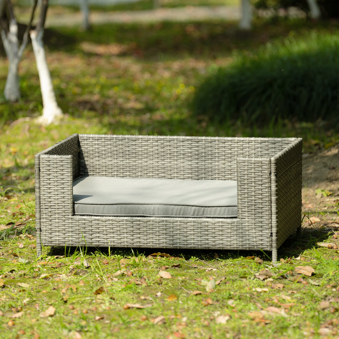 Dog Bed - Comfortable Pet Enclosure & Outdoor Furniture with Cushion - Seasonal PE Wicker, Various Sizes & Colors