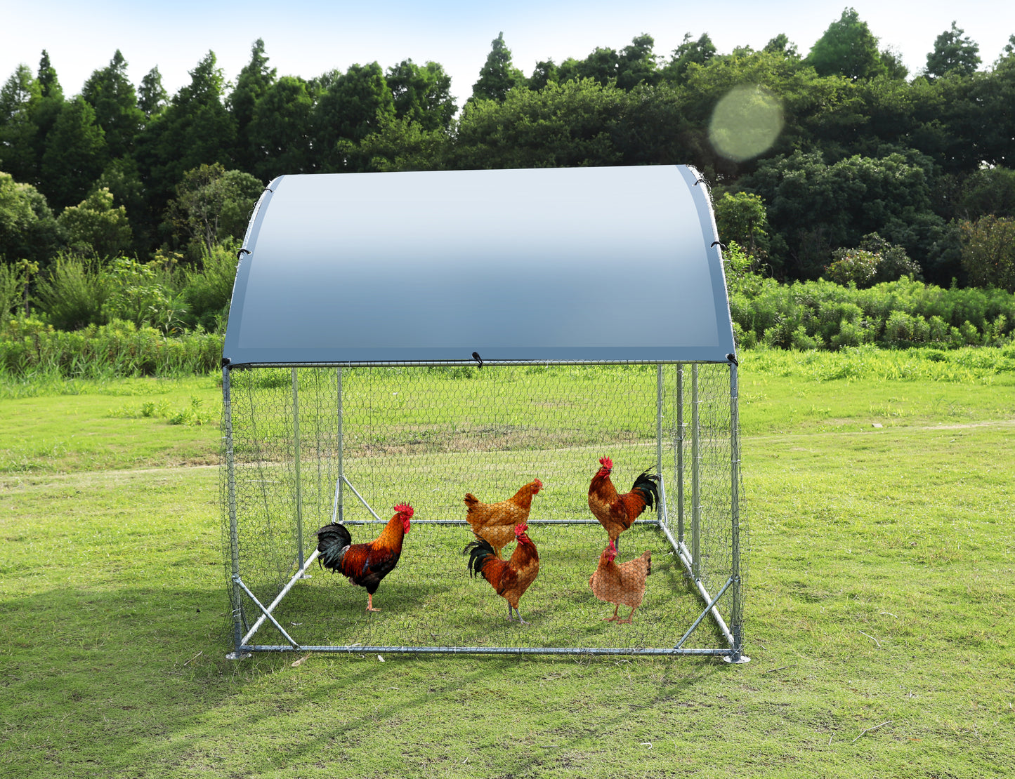 Large Metal Chicken Coop Upgrade: Sturdy Steel Wire Net Cage with Waterproof Oxford Cloth, UV Protection - 9.2'W x 6.2'L x 6.5'H